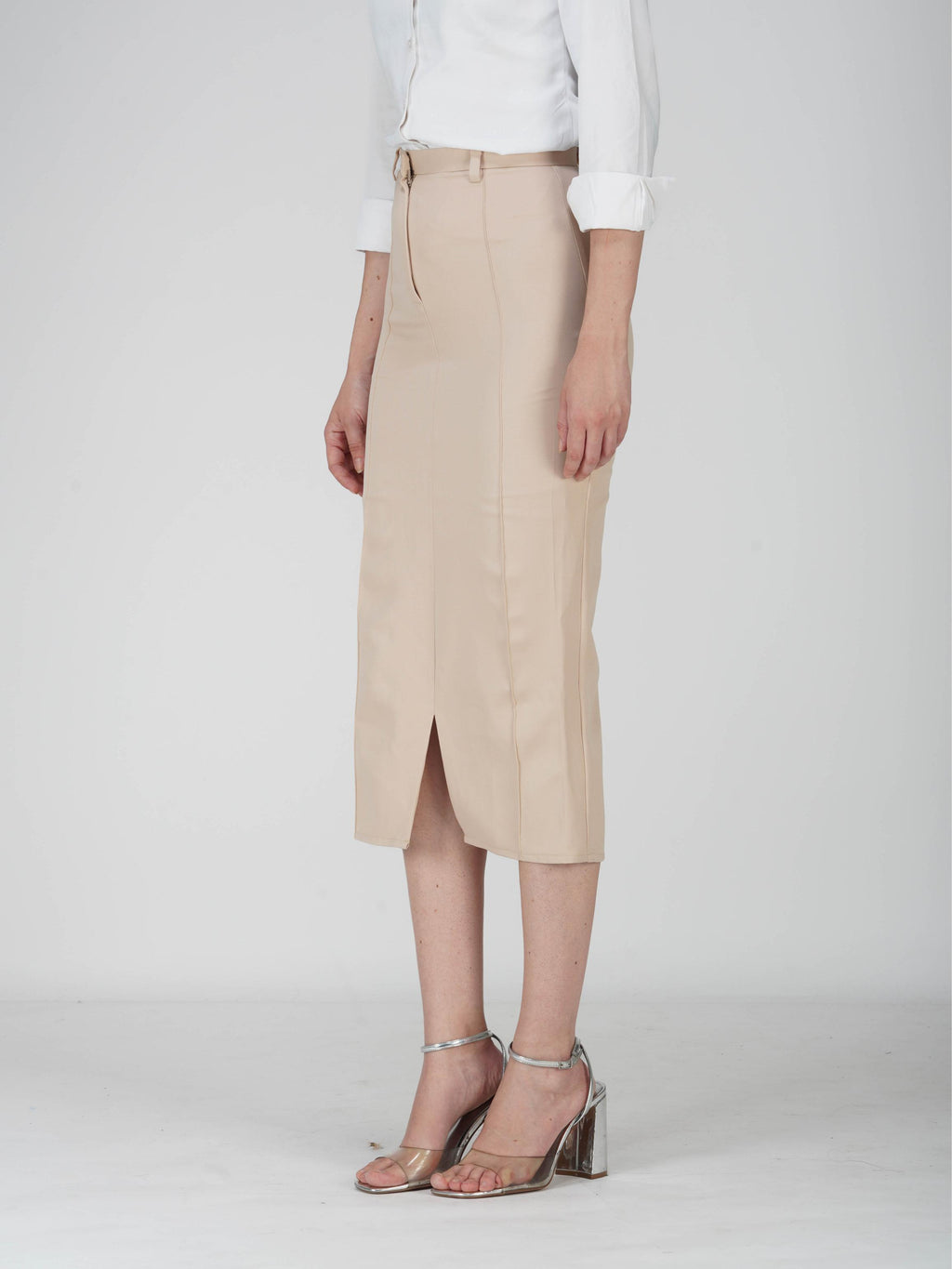 Beige Tailored Slit Skirt - Tide Skirt (Sand)
