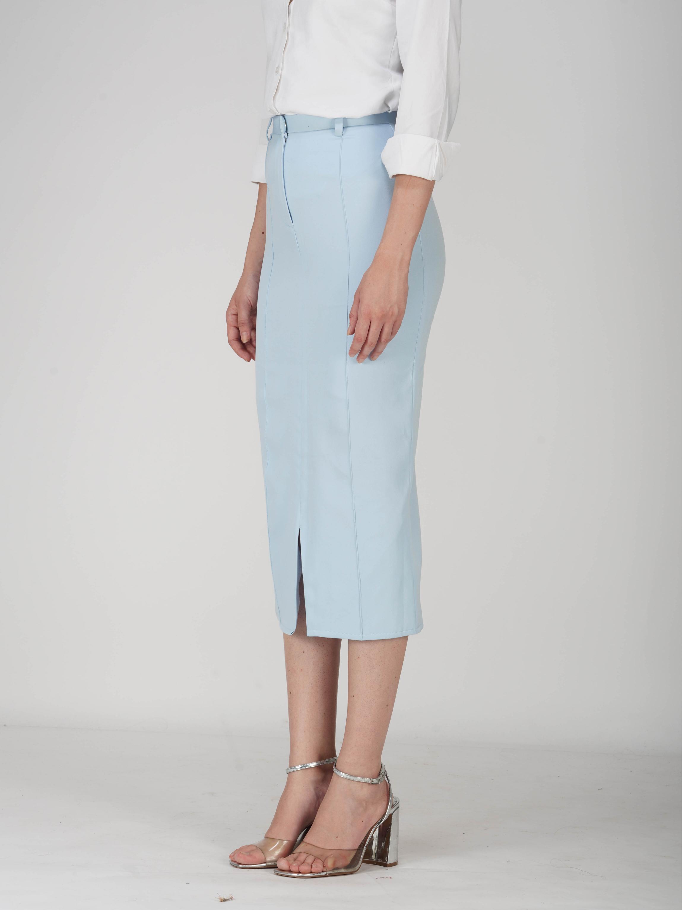 Blue Tailored Slit Skirt - Tide Skirt (Sky)