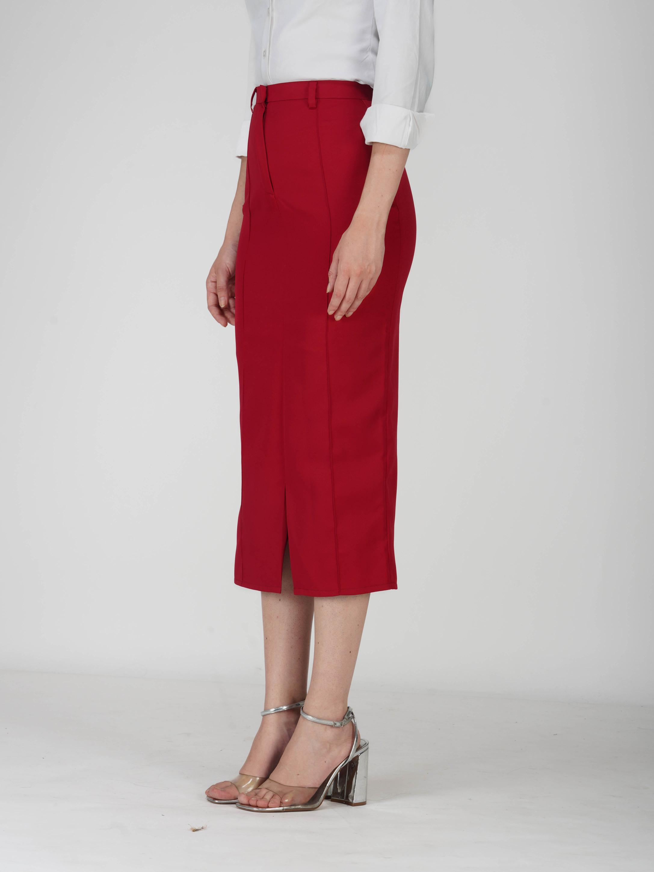Red Tailored Slit Skirt - Tide Skirt (Cherry)