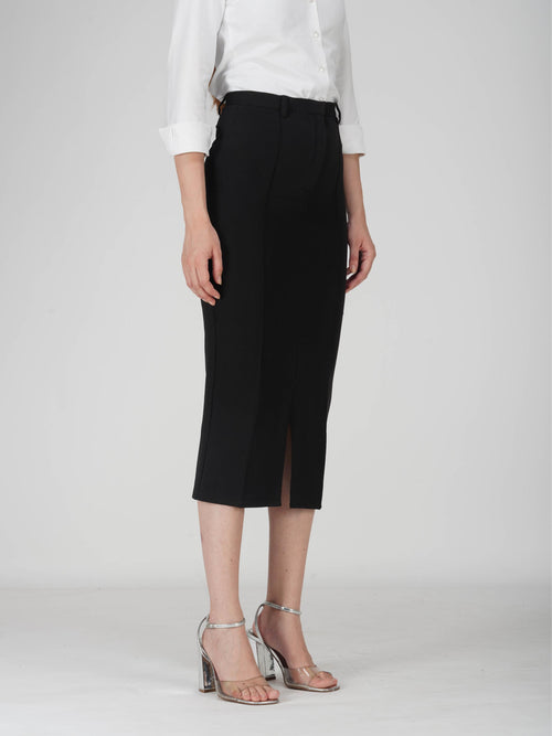 Black Tailored Slit Skirt - Tide Skirt (Onyx)