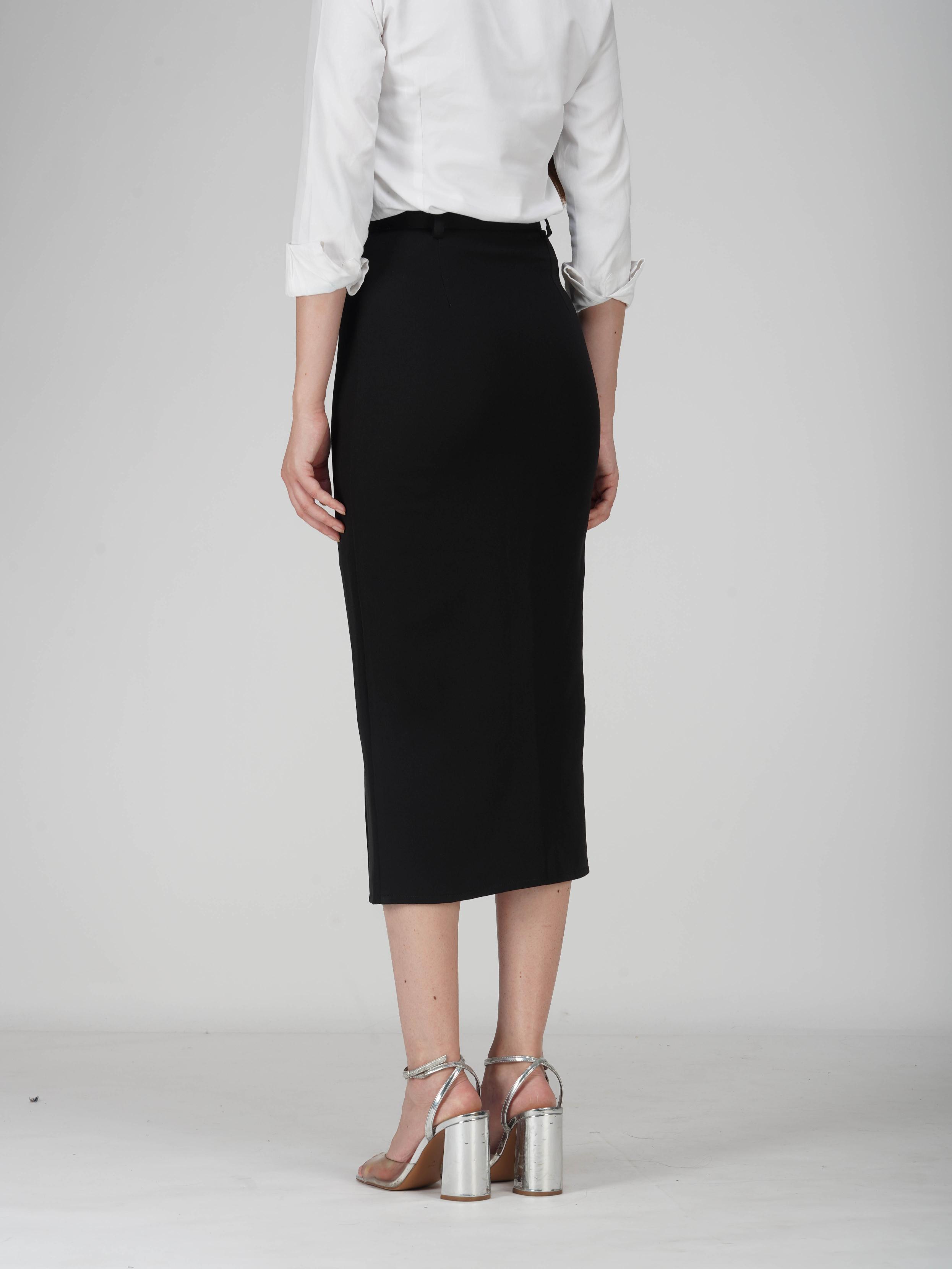 Black Tailored Slit Skirt - Tide Skirt (Onyx)