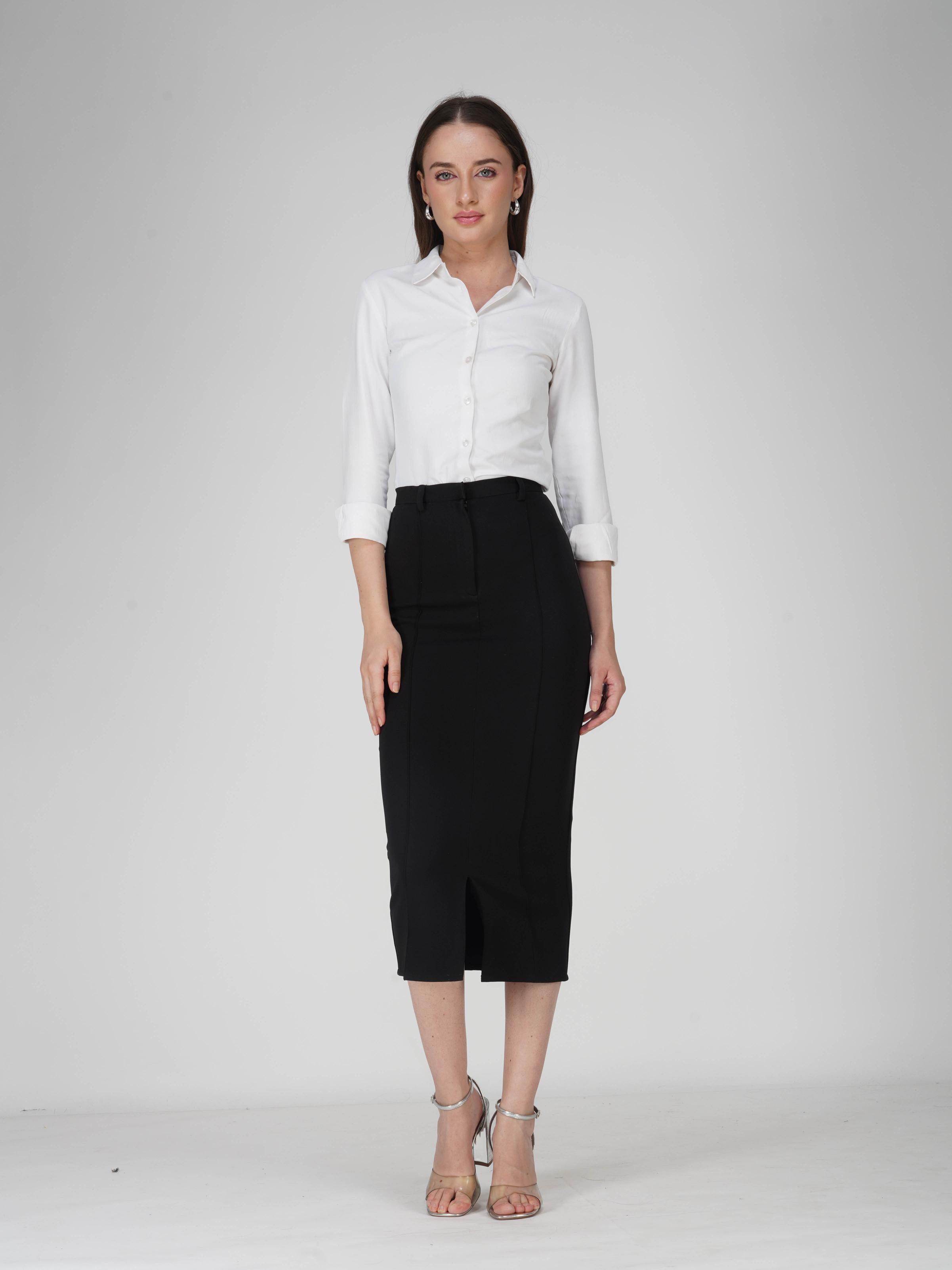 Black Tailored Slit Skirt - Tide Skirt (Onyx)