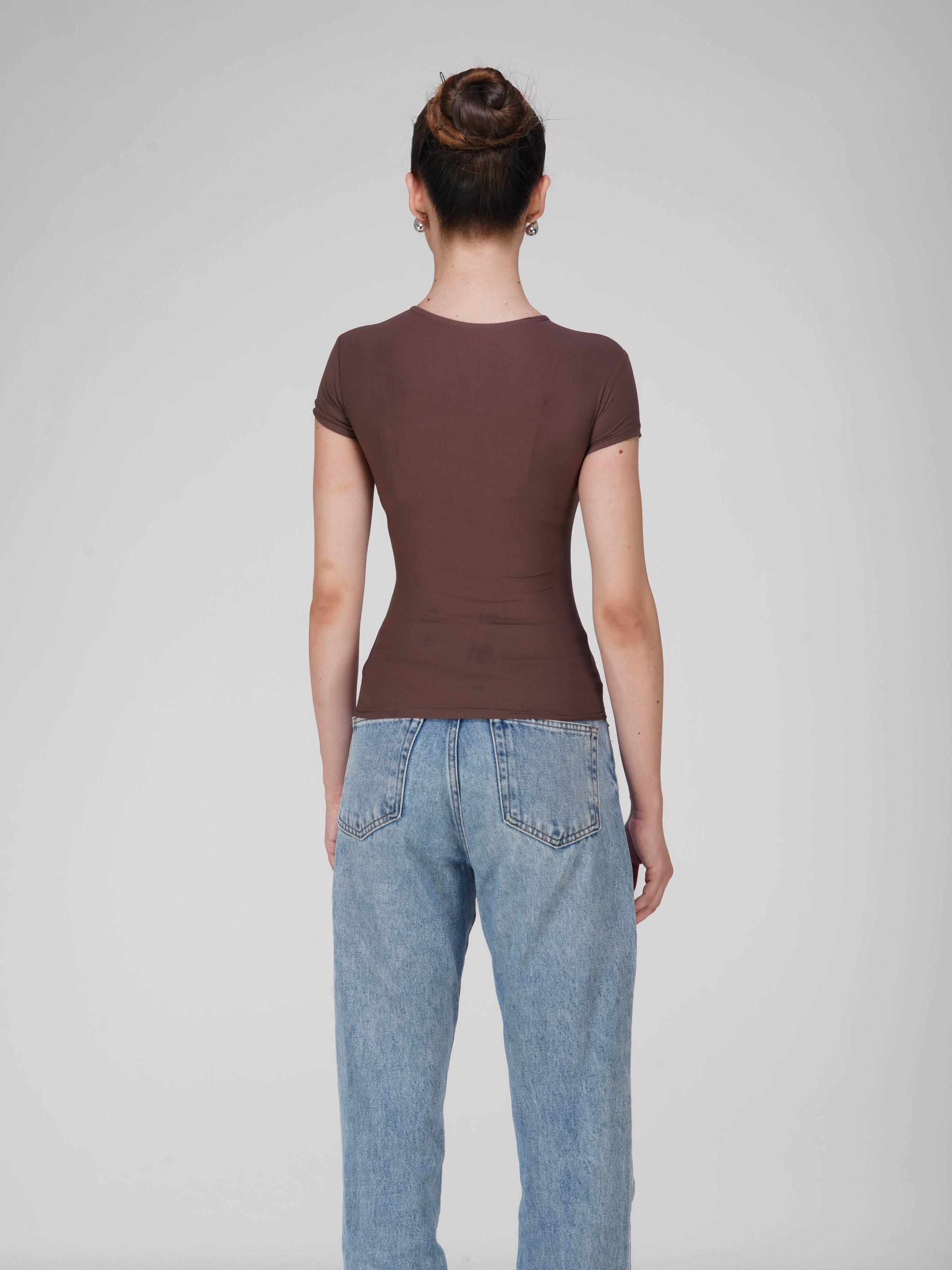 Brown Double Layered Fitted Tee - Drift Tee (Coco)