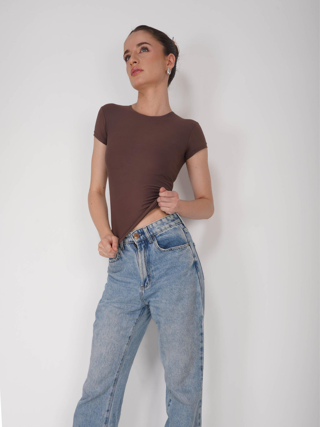 Brown Double Layered Fitted Tee - Drift Tee (Coco)