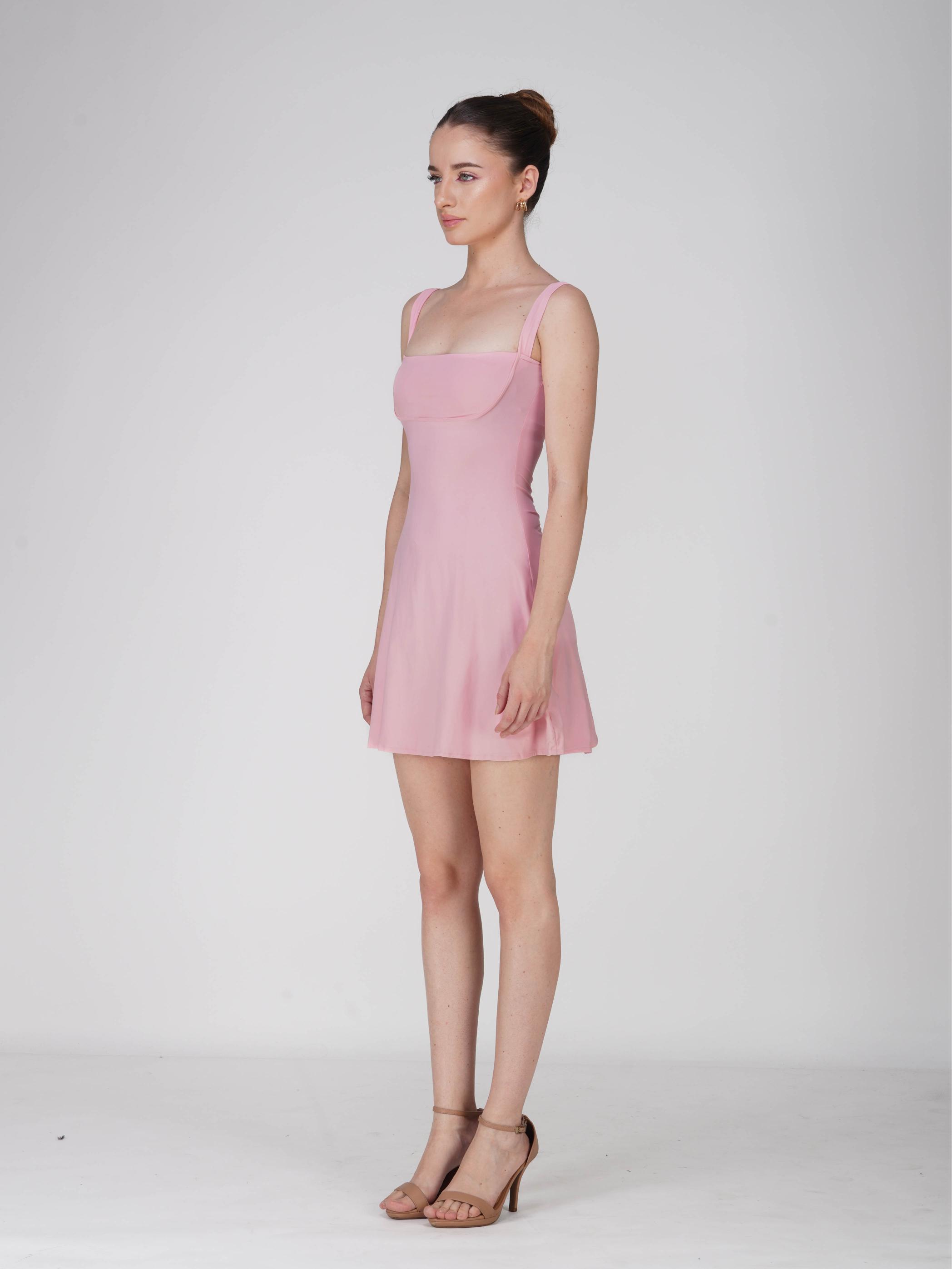 Pink Square Neck Dress - Shade Dress (Flamingo)