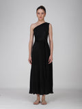 Black One-Shoulder Maxi Dress - Sun Dress (Onyx)