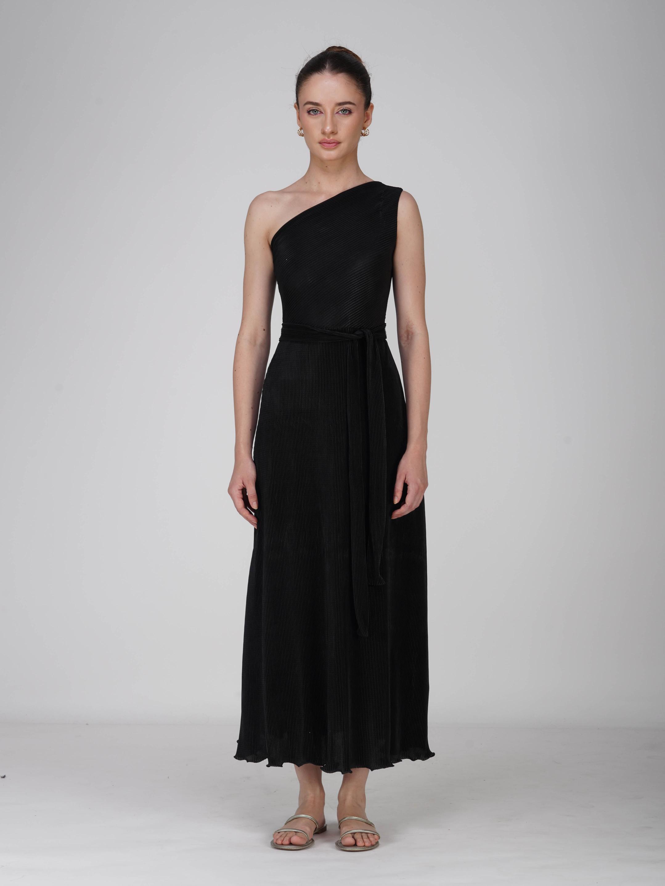 Black One-Shoulder Maxi Dress - Sun Dress (Onyx)