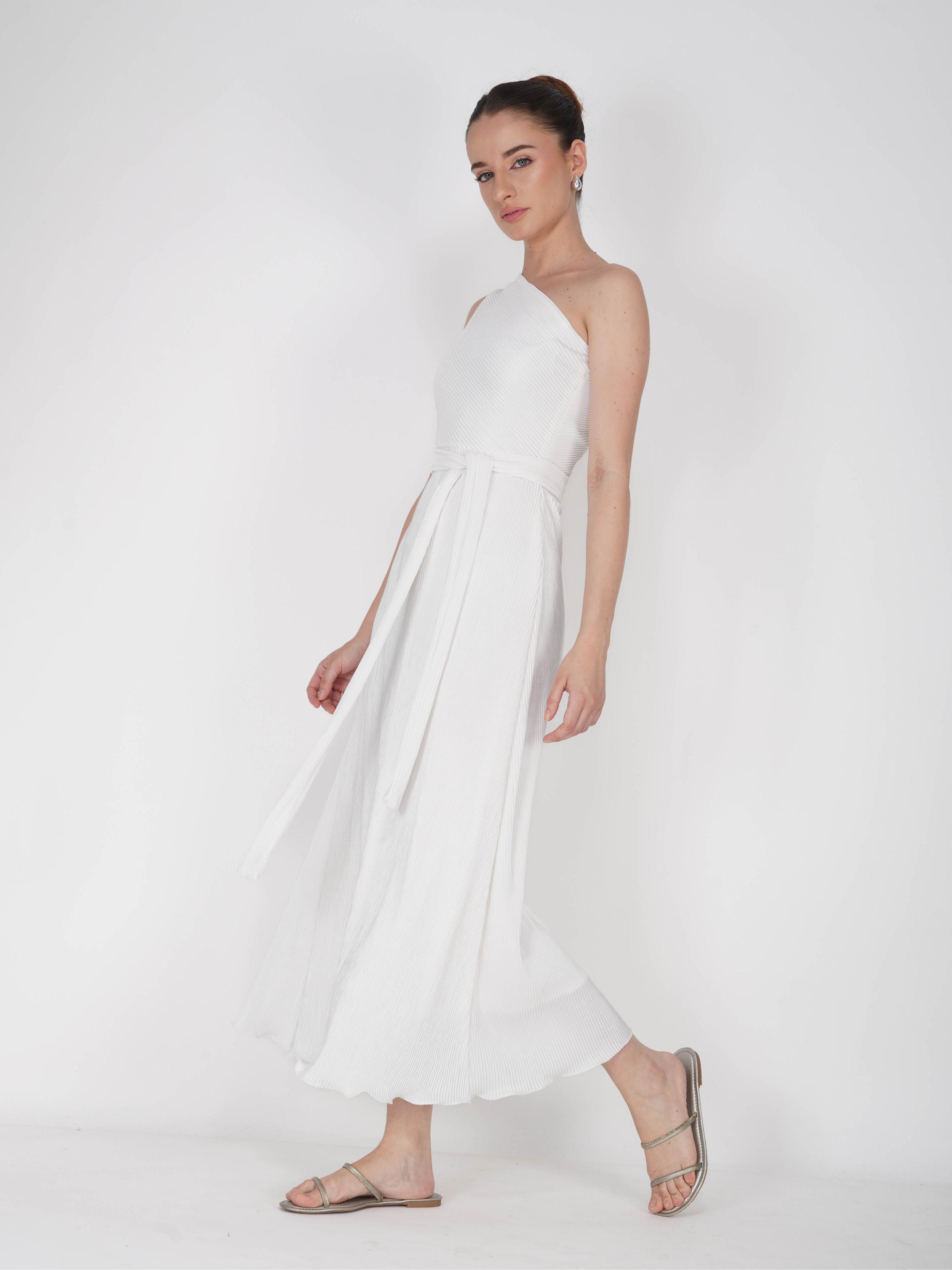White One-Shoulder Maxi Dress - Sun Dress (Dove)