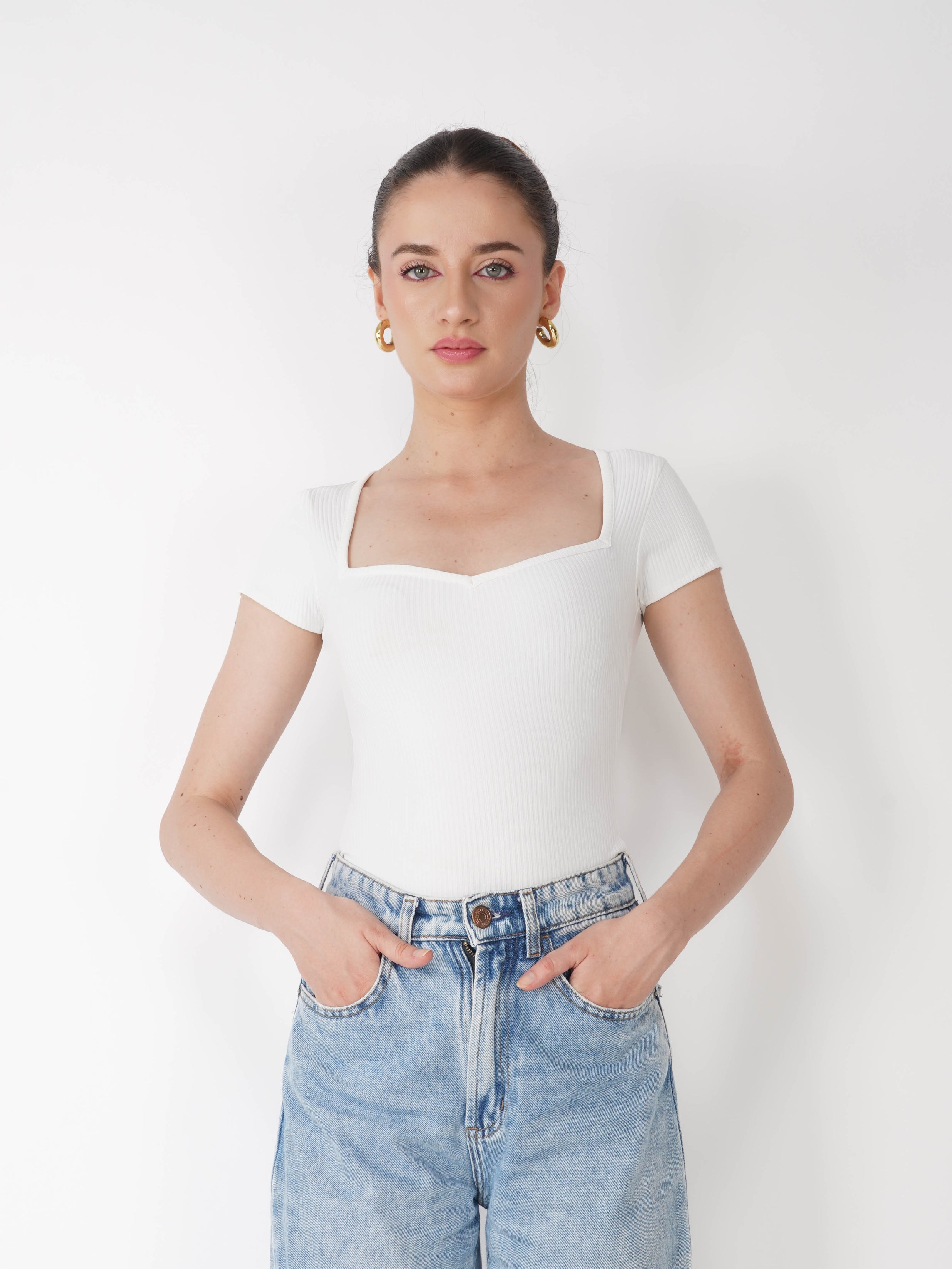 White Sweetheart Neckline Bodysuit - Eden Bodysuit (Dove)