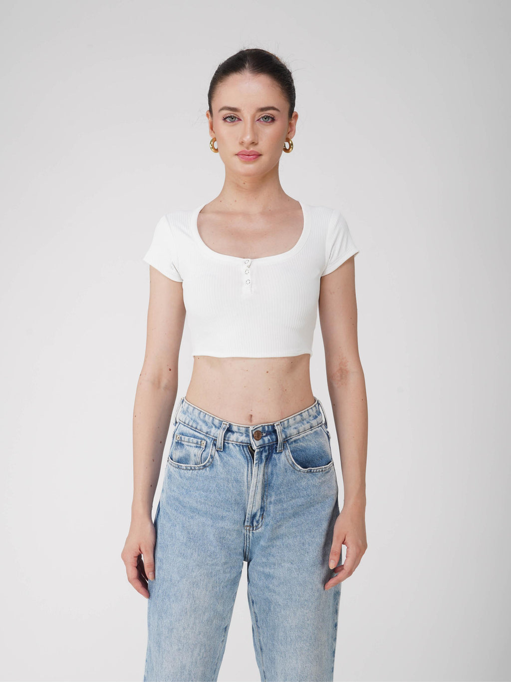 White Crop Scoop Neck Top - Loom Top (Dove)