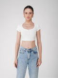 White Crop Scoop Neck Top - Loom Top (Dove)
