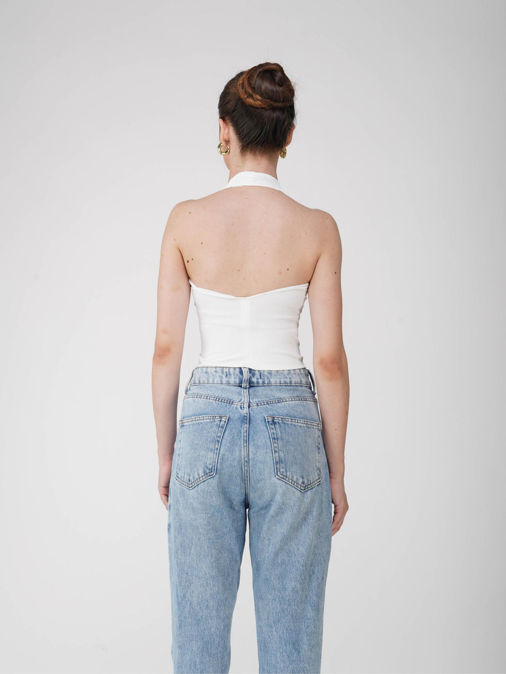 White V-Neck Halter Top - Zest Top (Dove)