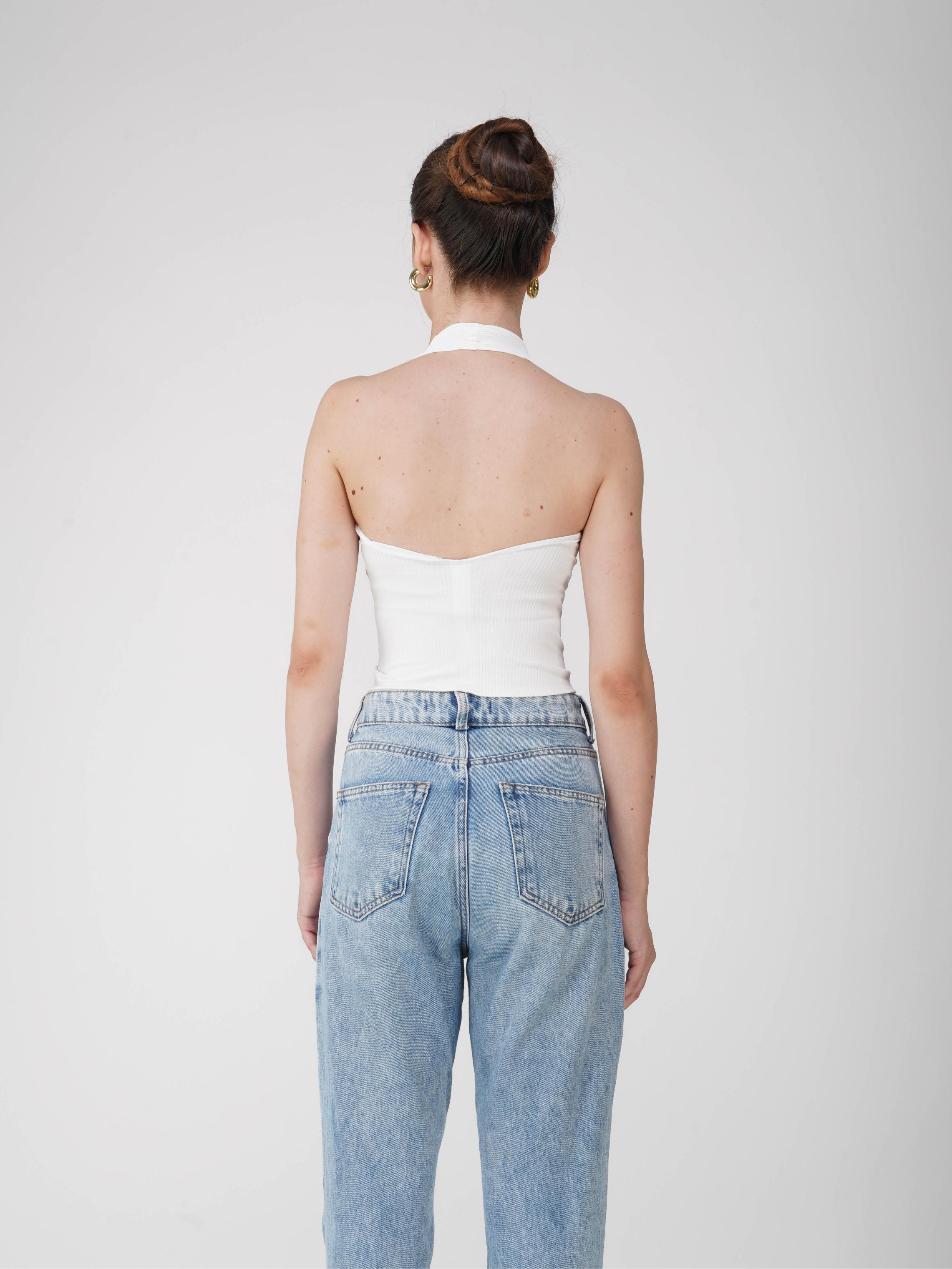 White V-Neck Halter Top - Zest Top (Dove)