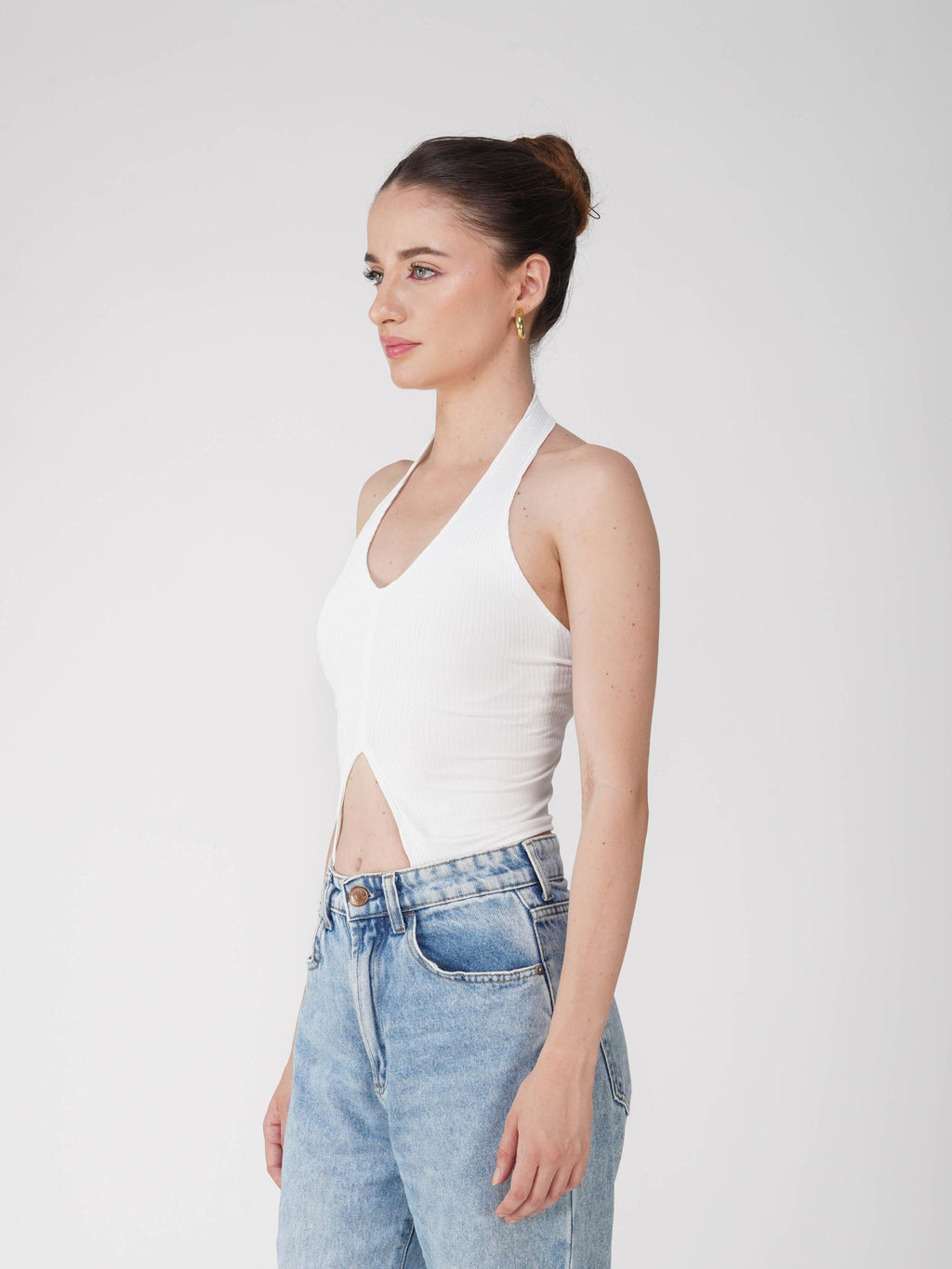 White V-Neck Halter Top - Zest Top (Dove)