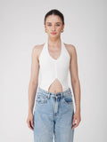 White V-Neck Halter Top - Zest Top (Dove)