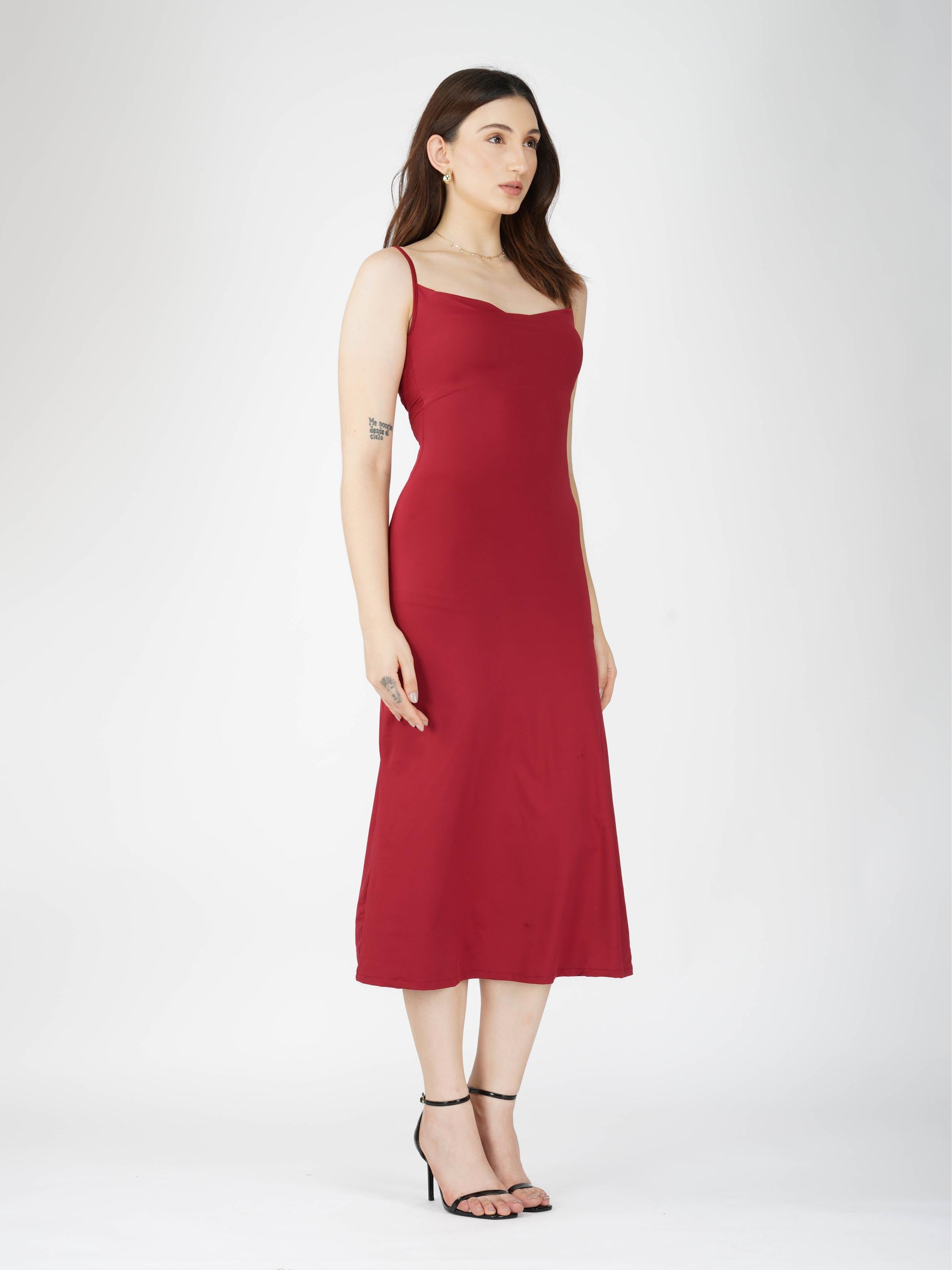 Red Cowl Neck Dress - Glow Dress (Cherry)