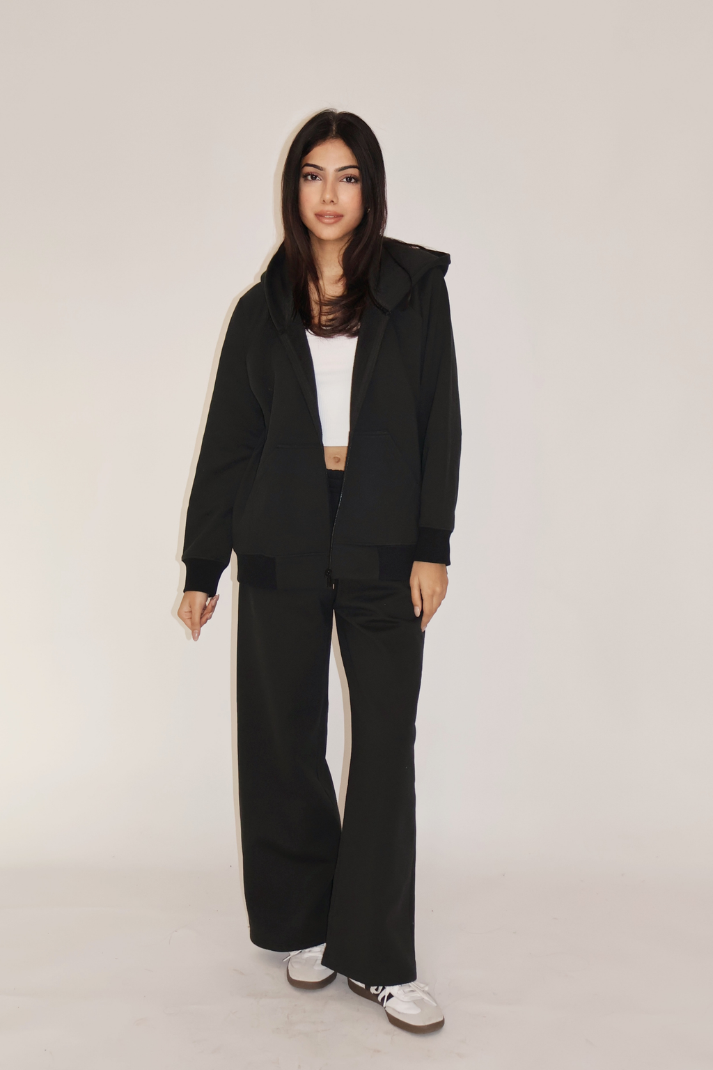 HOODED ZIPPER CO-ORD SET - (Black)