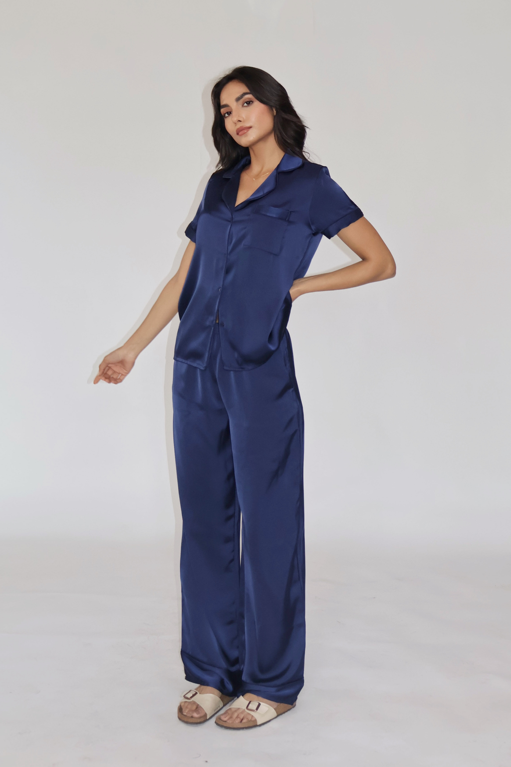 BUTTER SILK PJ SET - (Navy)
