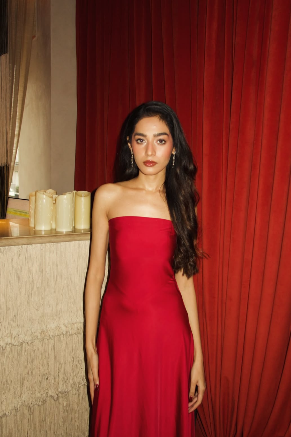 Arushi Goel in Red Flare Tube Dress - Flow Dress (Cherry)