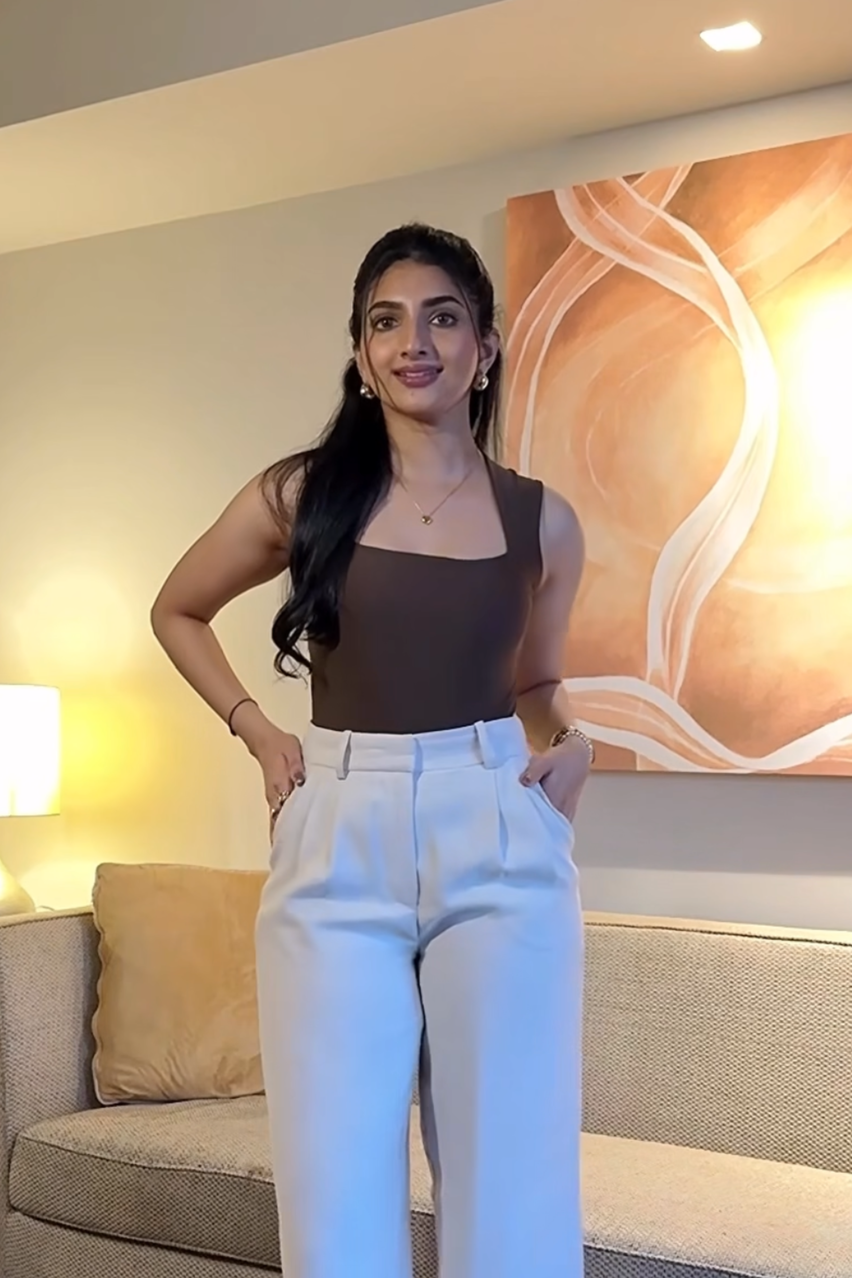 Esha in Brown Square Neck Bodysuit - Echo Bodysuit (Coco)