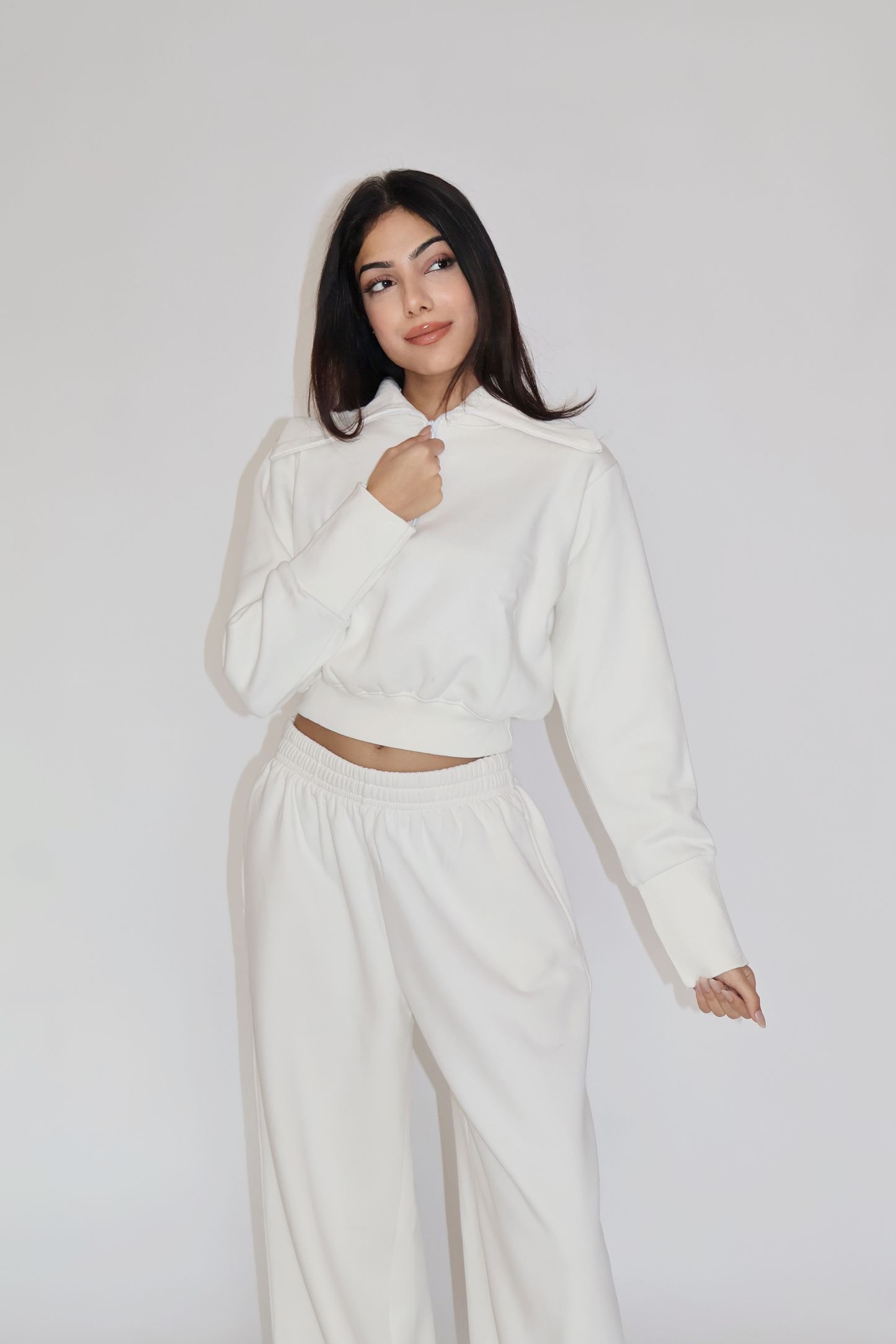 CROPPED ZIPPER CO-ORD SET - (White)