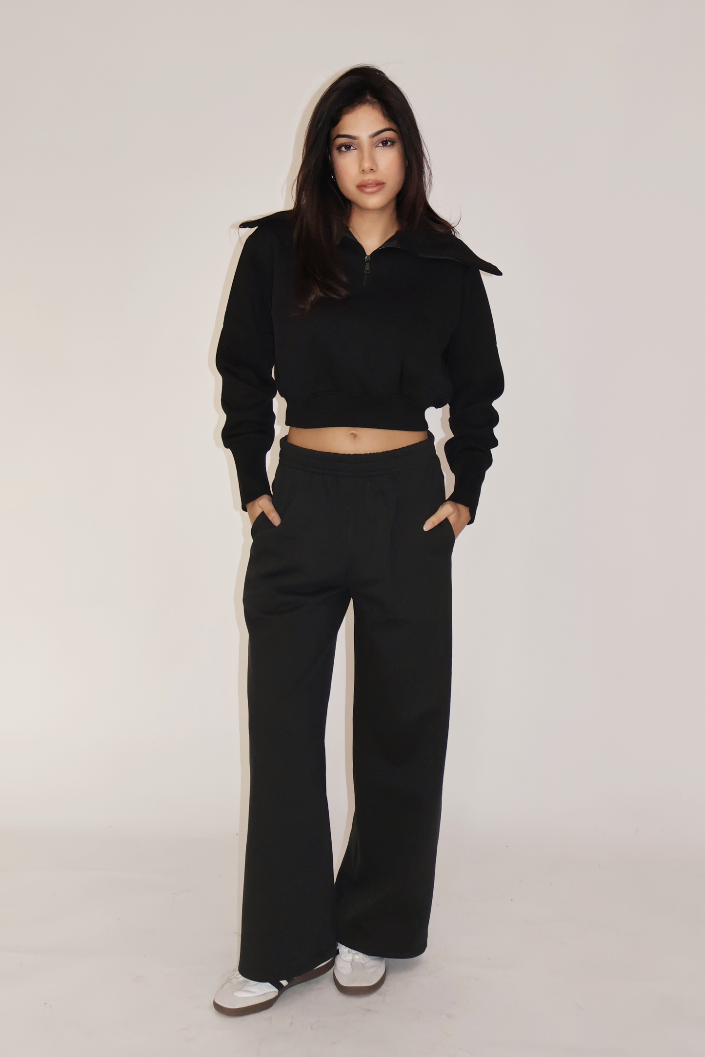 CROPPED ZIPPER CO-ORD SET - (Black)