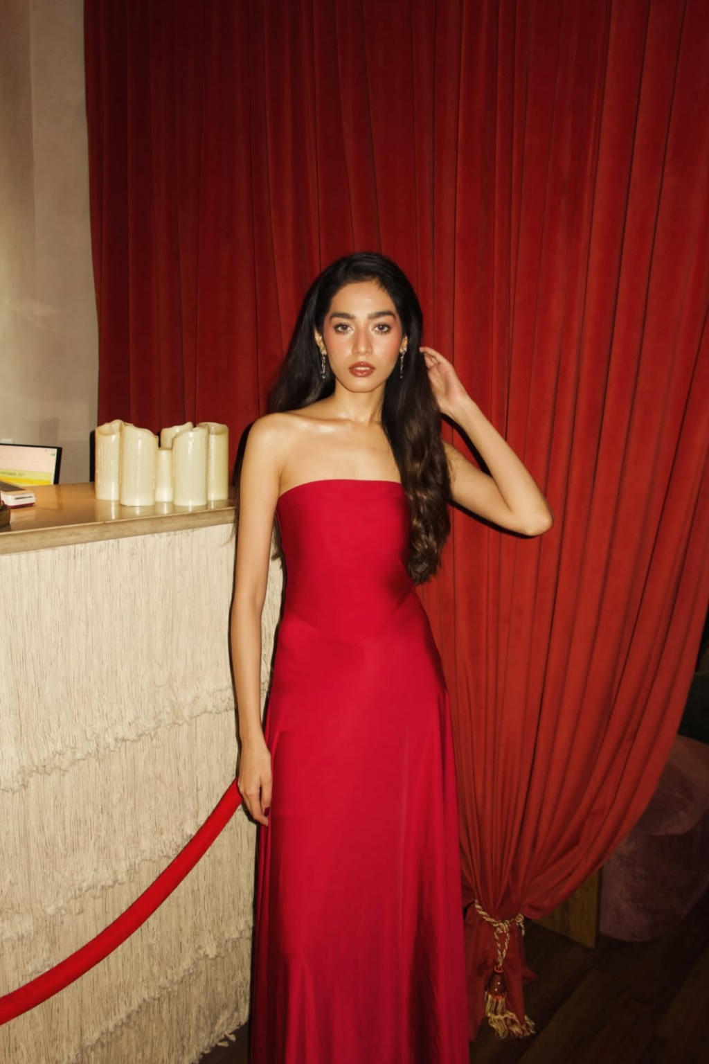 Arushi Goel in Red Flare Tube Dress - Flow Dress (Cherry)