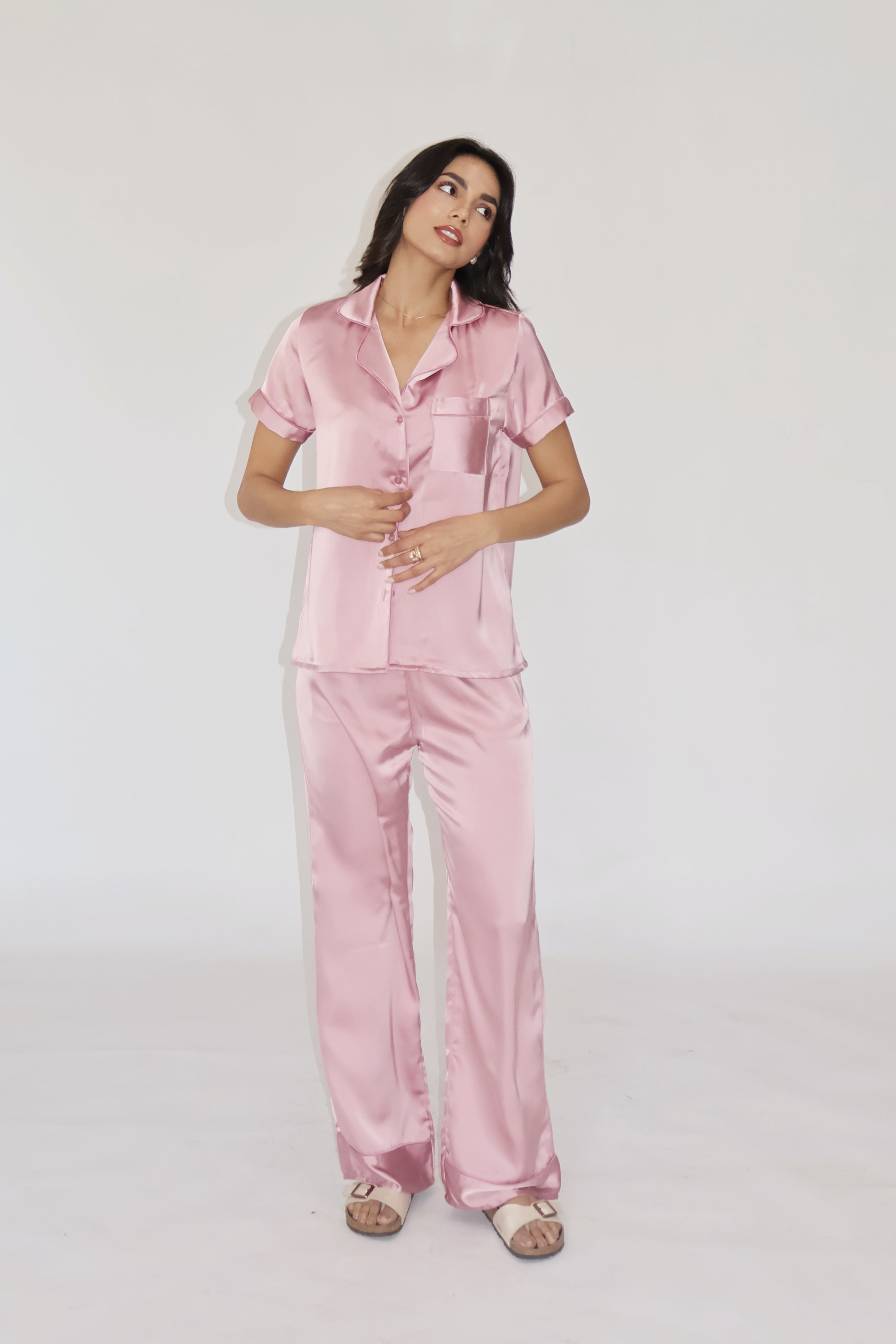 BUTTER SILK PJ SET - (Pink)