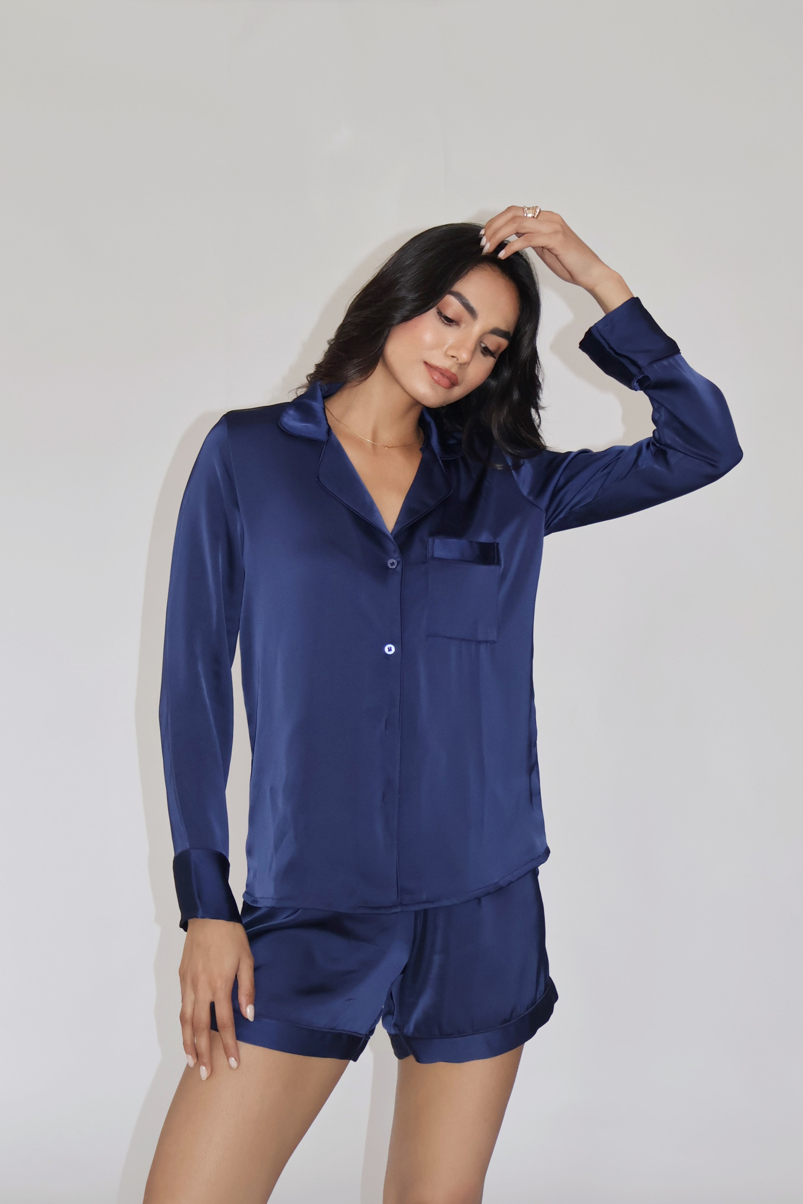 LATTE SILK PJ SET - (Navy)