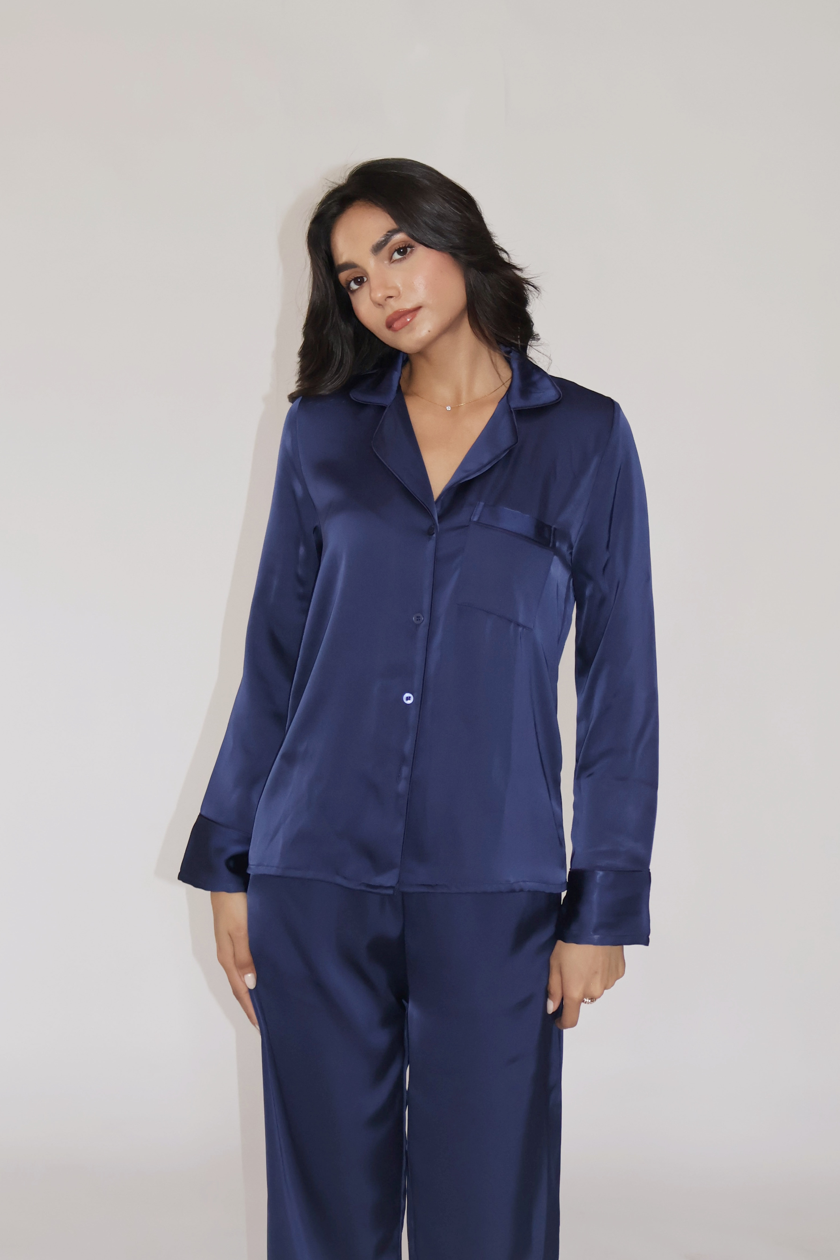 PEARL SILK PJ SET - (Navy)