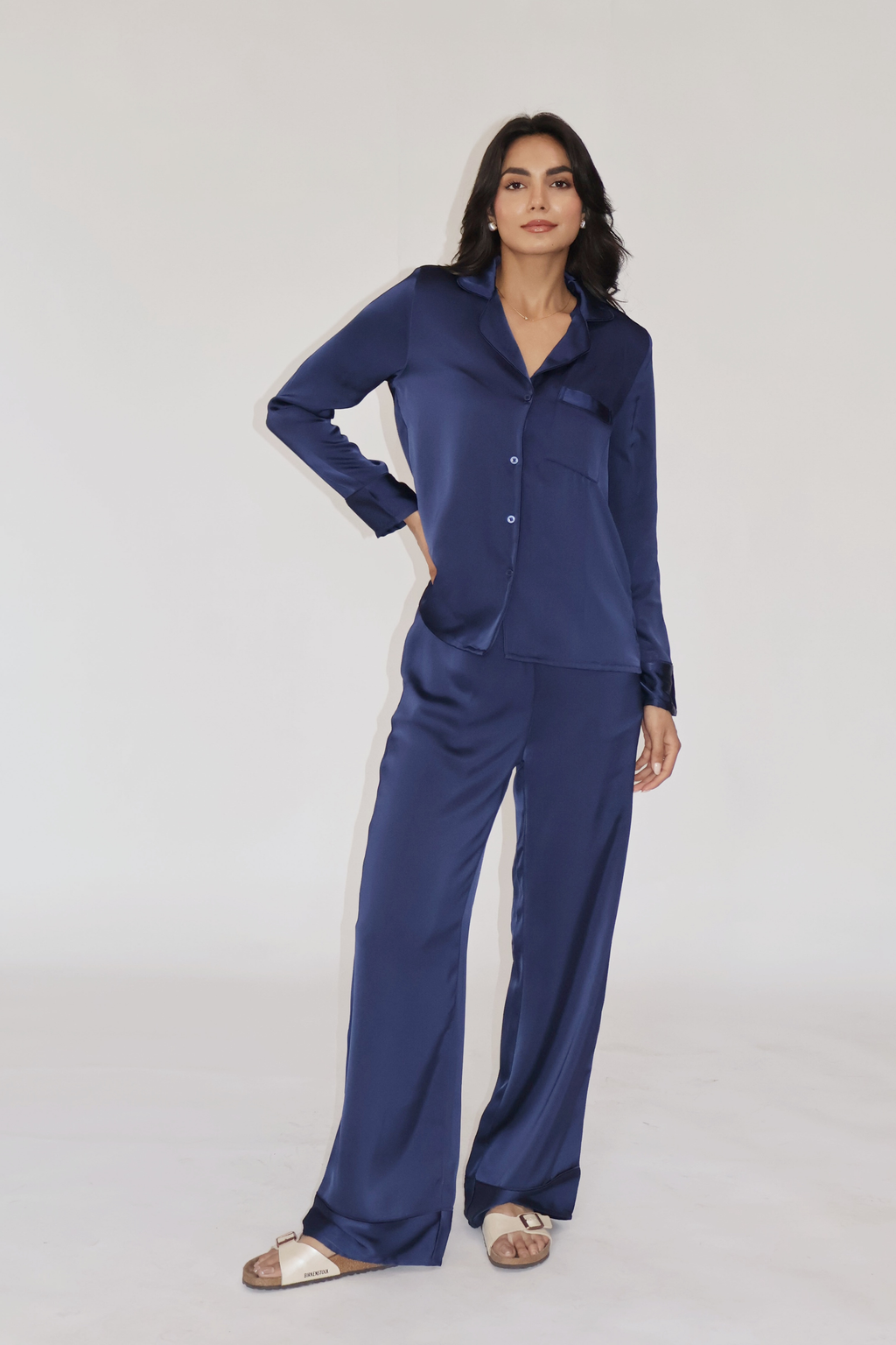 PEARL SILK PJ SET - (Navy)