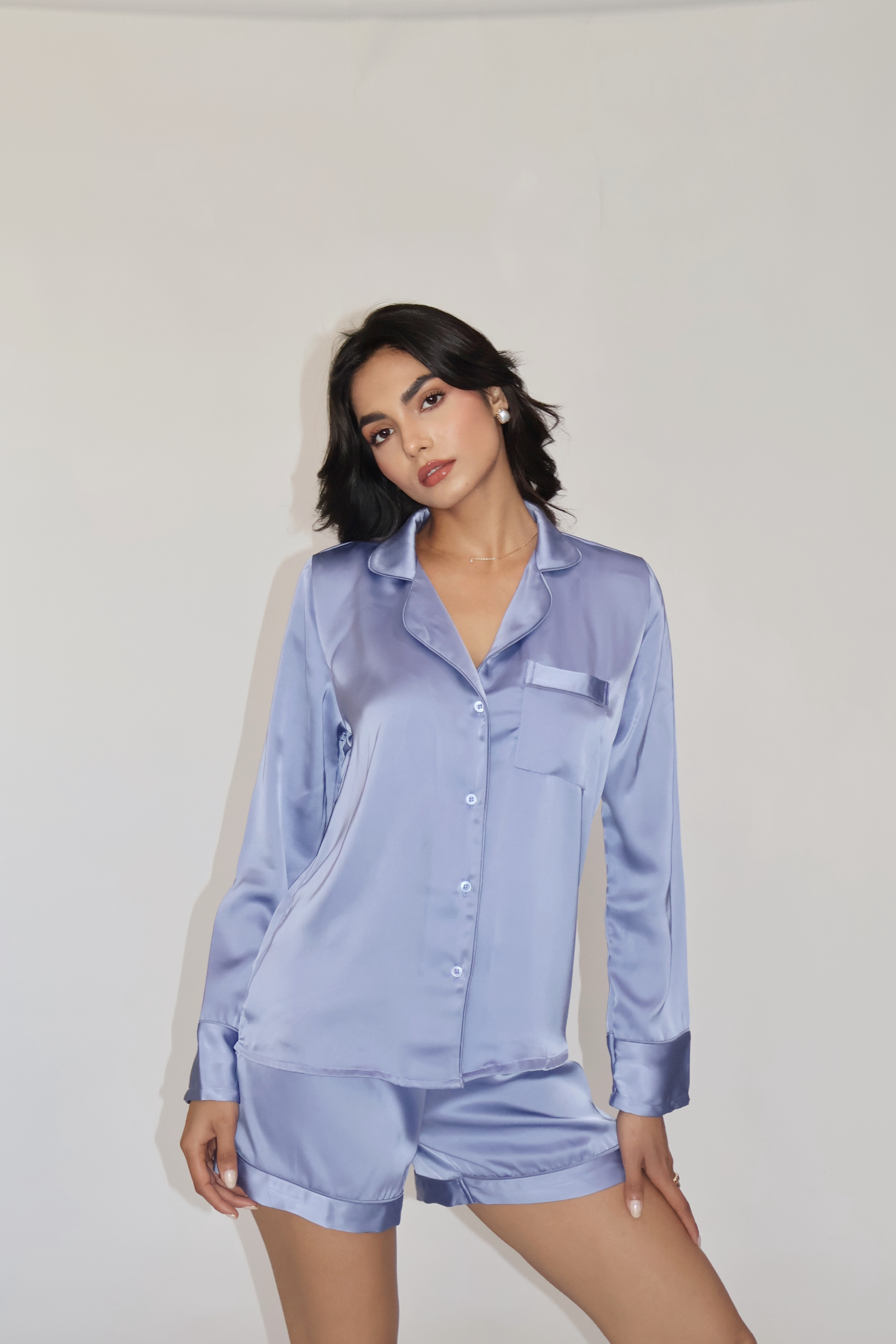 LATTE SILK PJ SET - (Powder blue)
