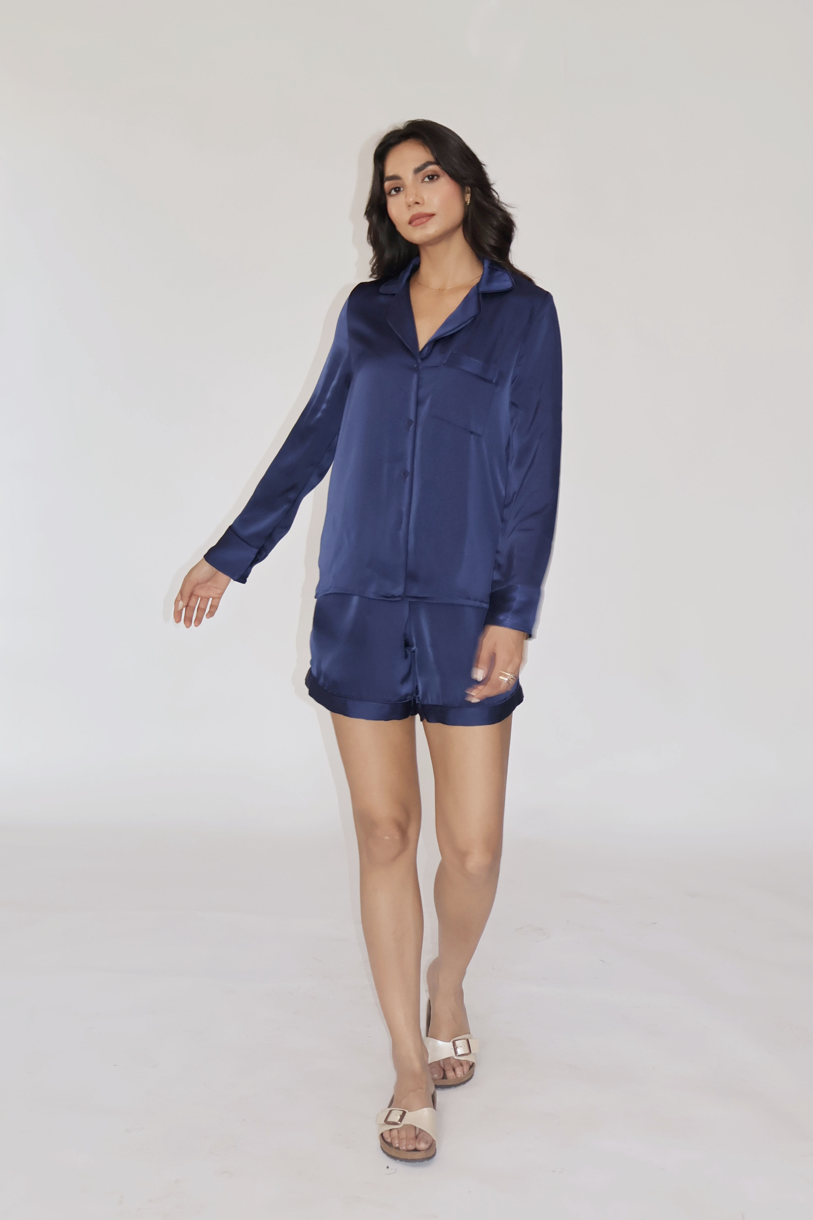 LATTE SILK PJ SET - (Navy)