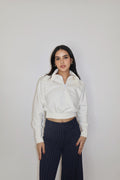 White Full Sleeve Cropped Zipper Top - Cropped Zipper (Dove)