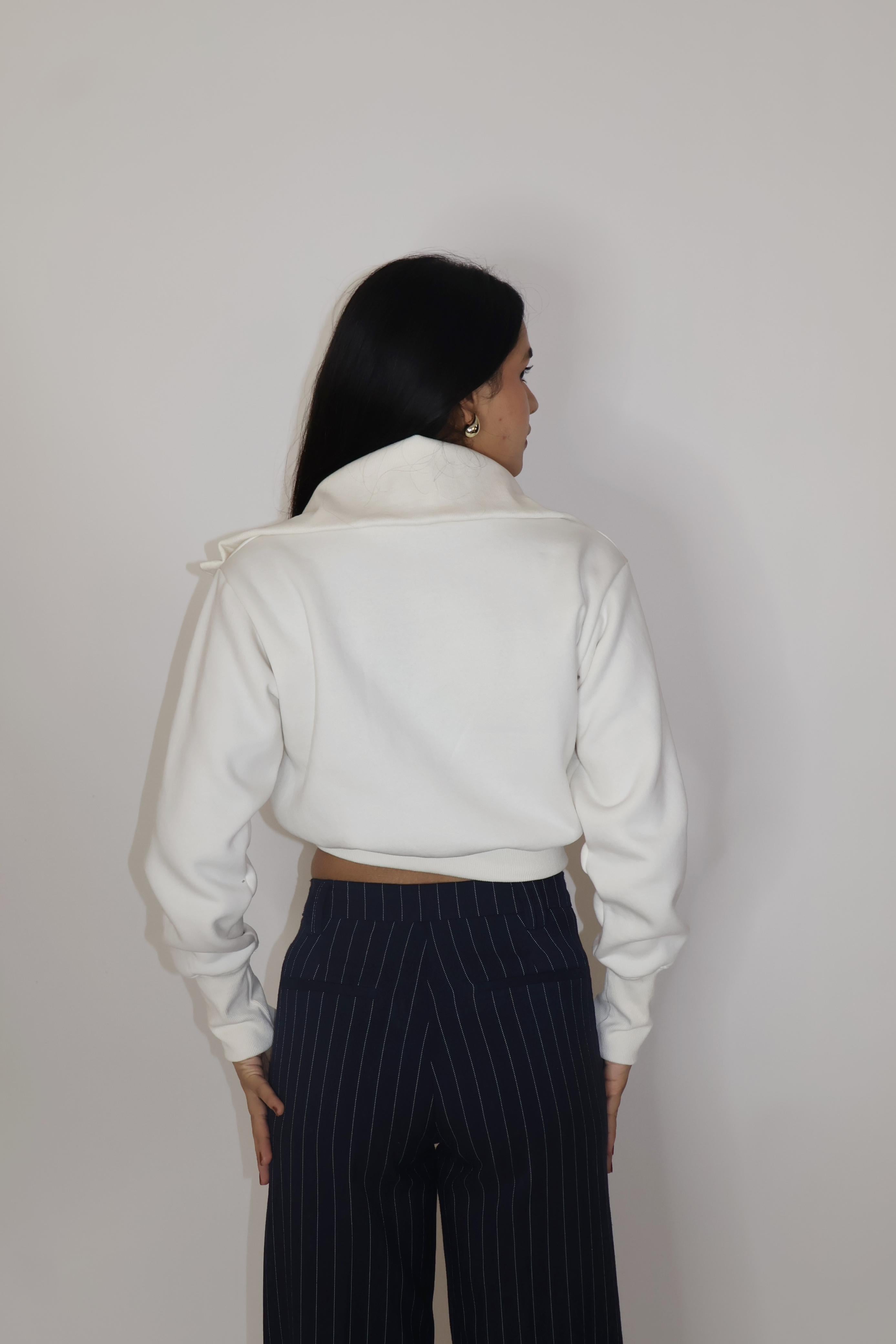 White Full Sleeve Cropped Zipper Top - Cropped Zipper (Dove)