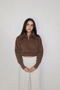 Brown Full Sleeve Cropped Zipper Top - Cropped Zipper (Coco)