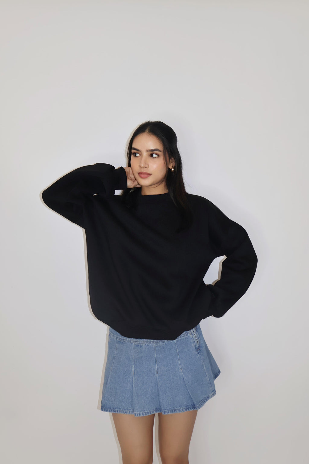 Khushi Hegde in Black Crewneck Sweatshirt - Butter Soft Crewneck (Onyx)