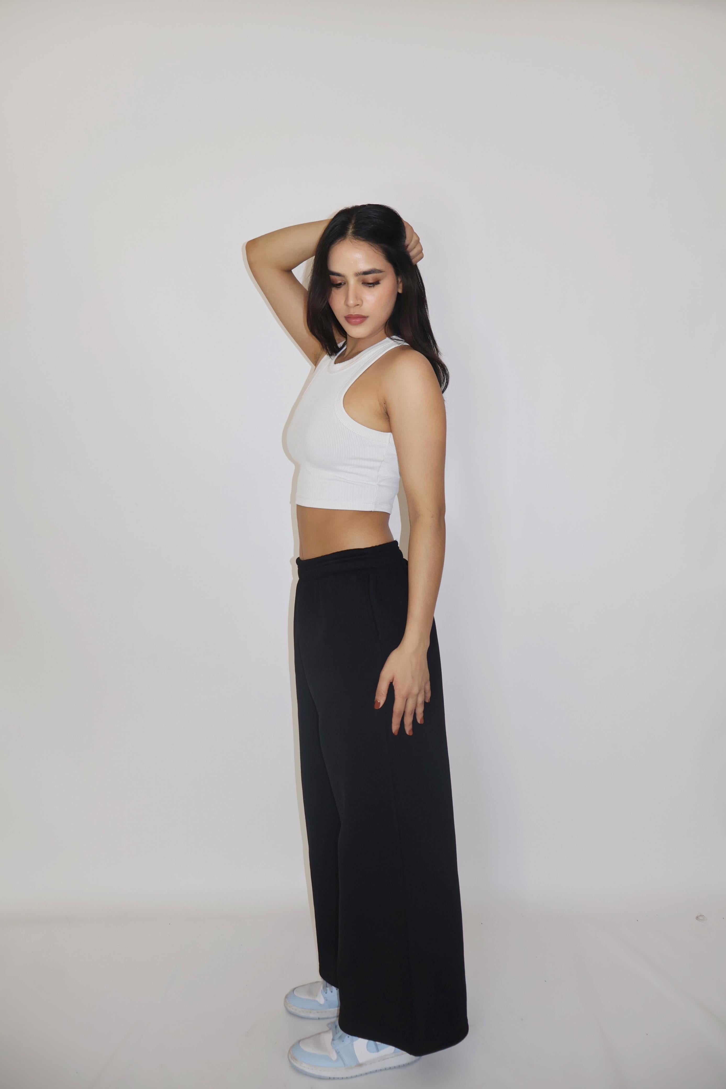 Black Wide-Legged Fleece  Joggers - Everyday Joggers (Onyx)