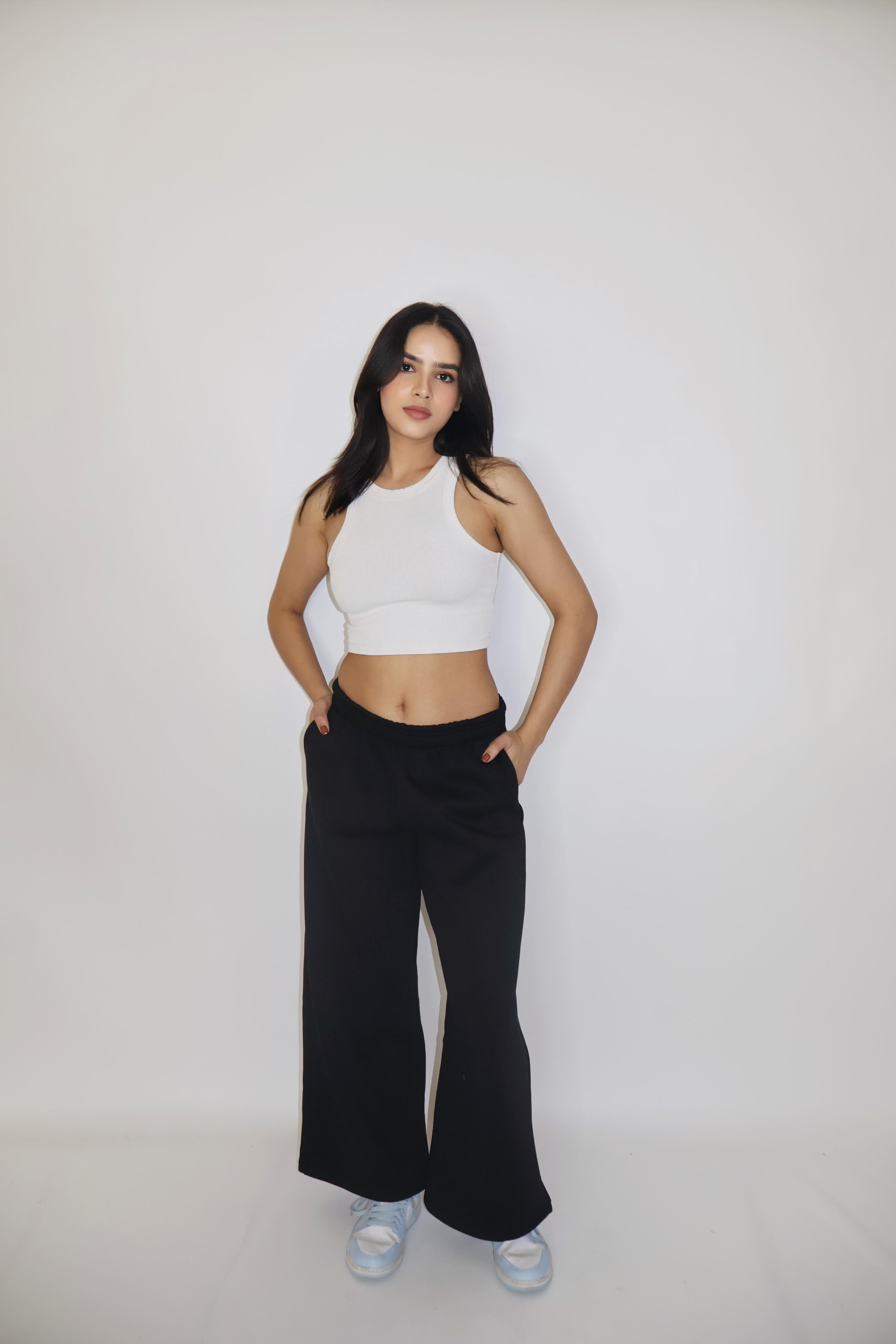 Black Wide-Legged Fleece  Joggers - Everyday Joggers (Onyx)