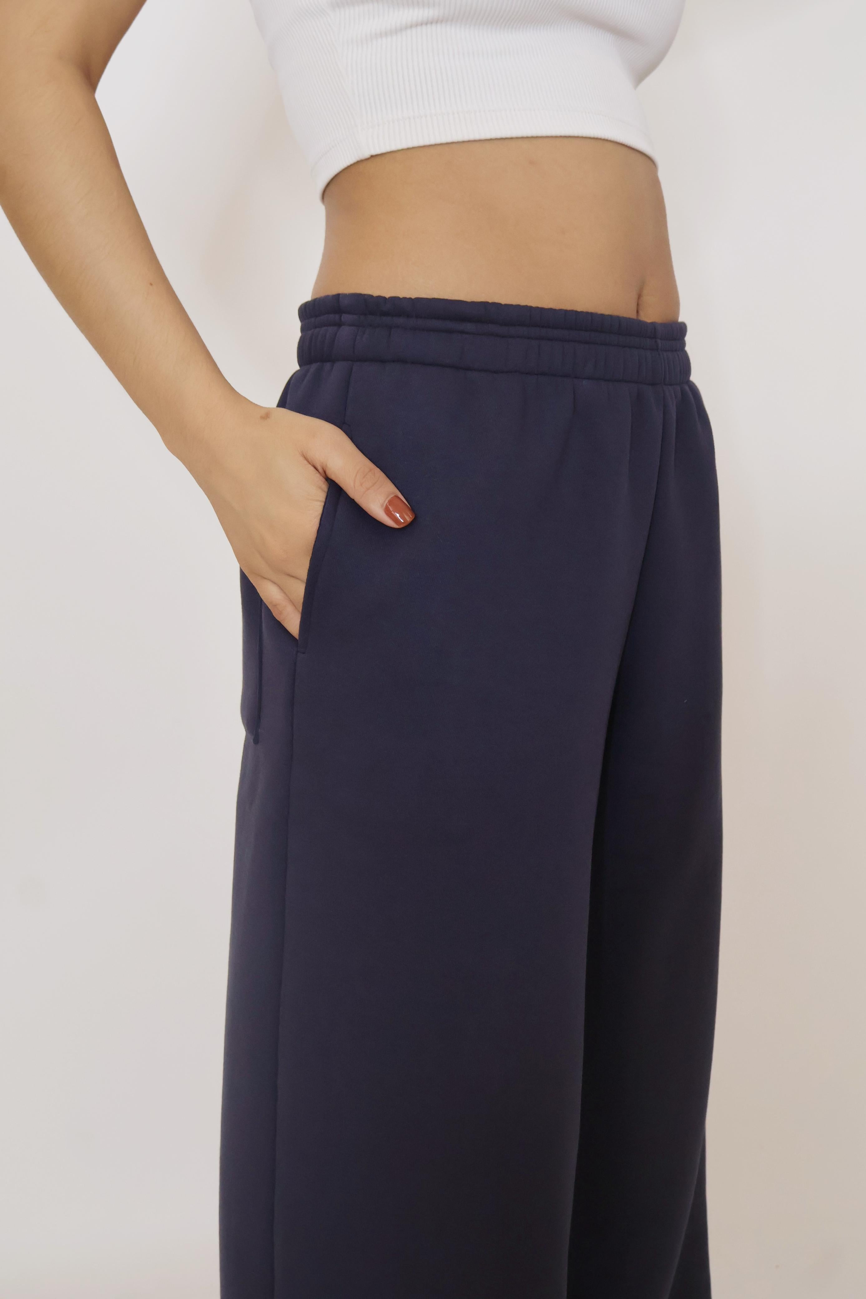 Blue Wide-Legged Fleece Joggers - Everyday Joggers (Navy)