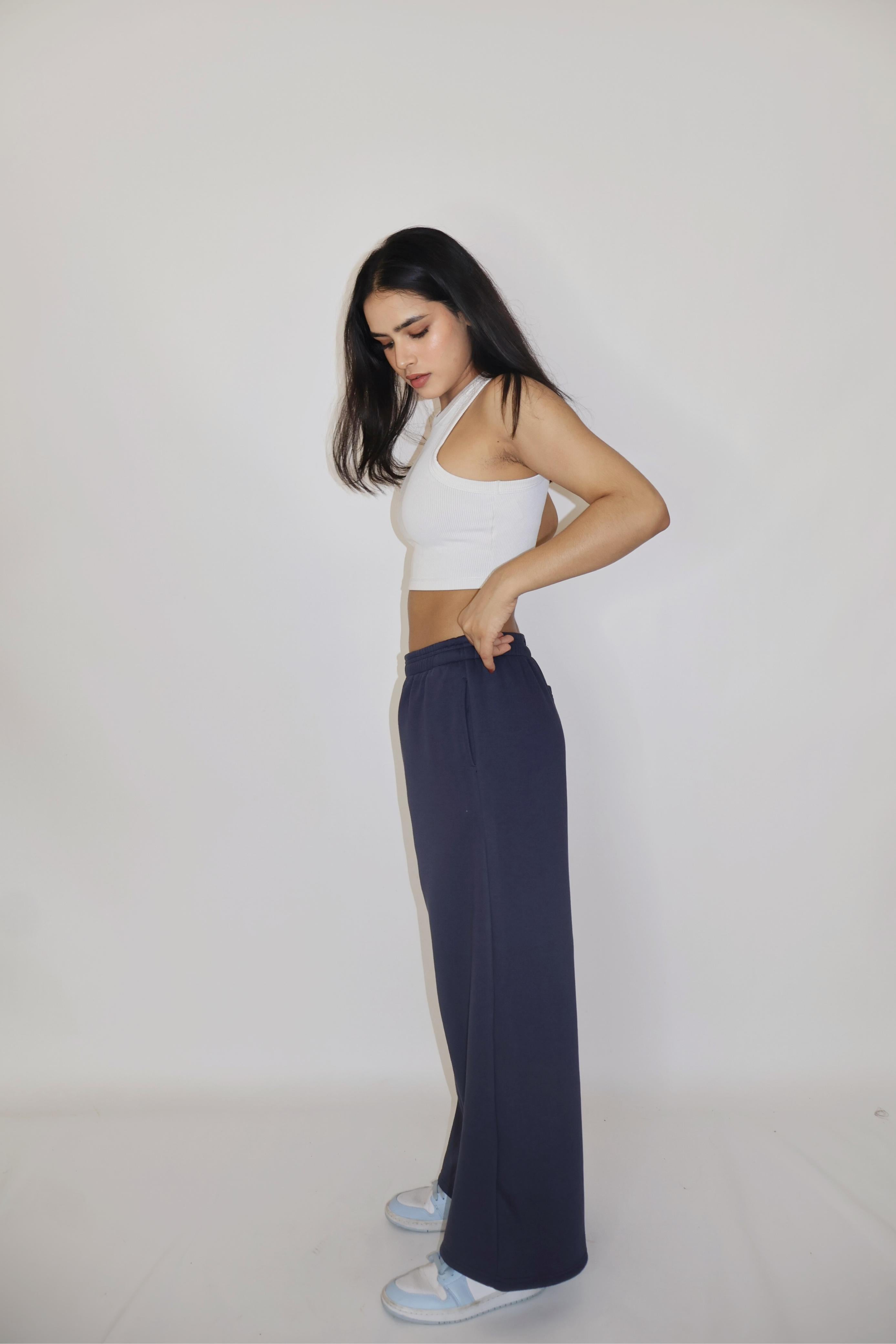 Blue Wide-Legged Fleece Joggers - Everyday Joggers (Navy)