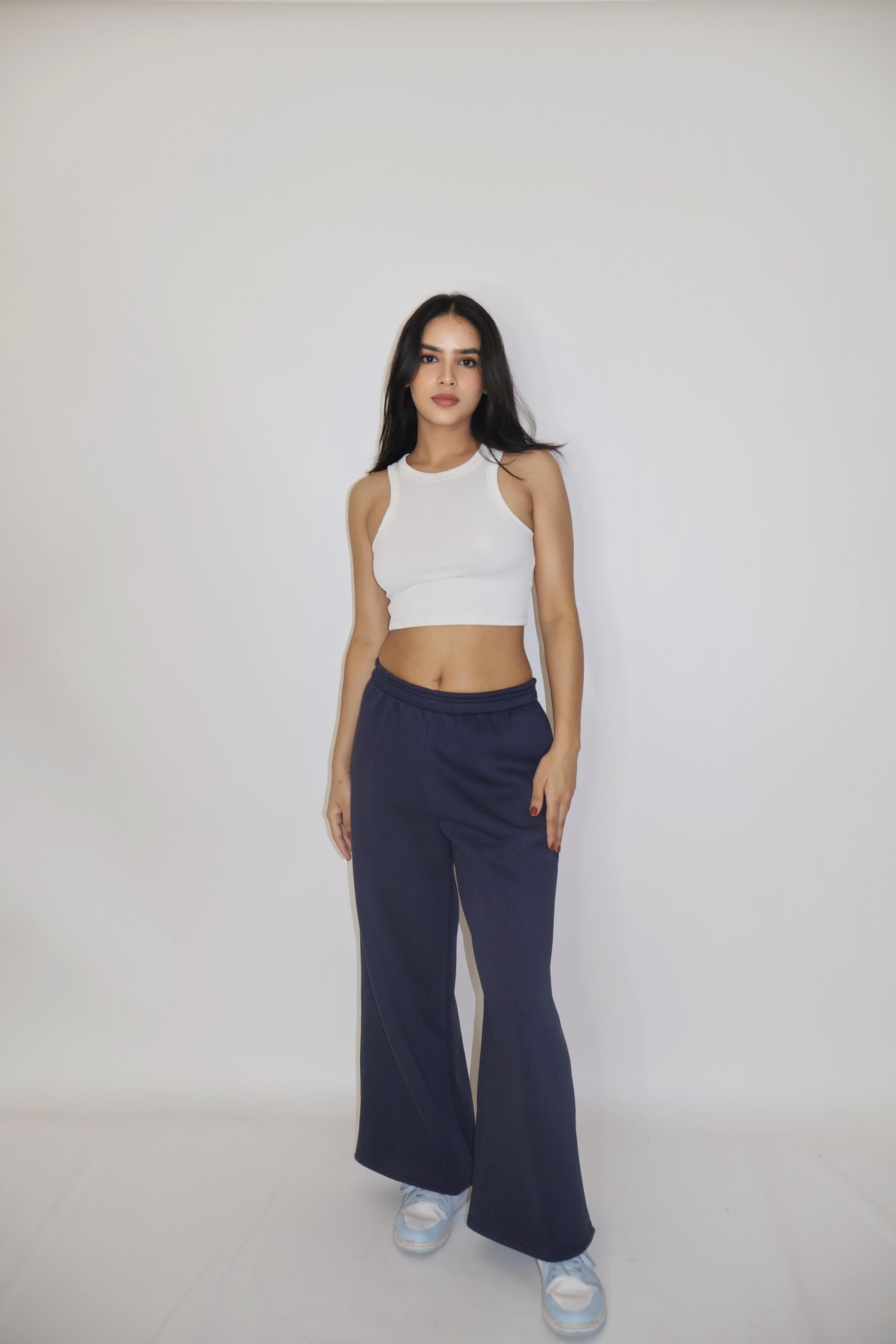 Blue Wide-Legged Fleece Joggers - Everyday Joggers (Navy)