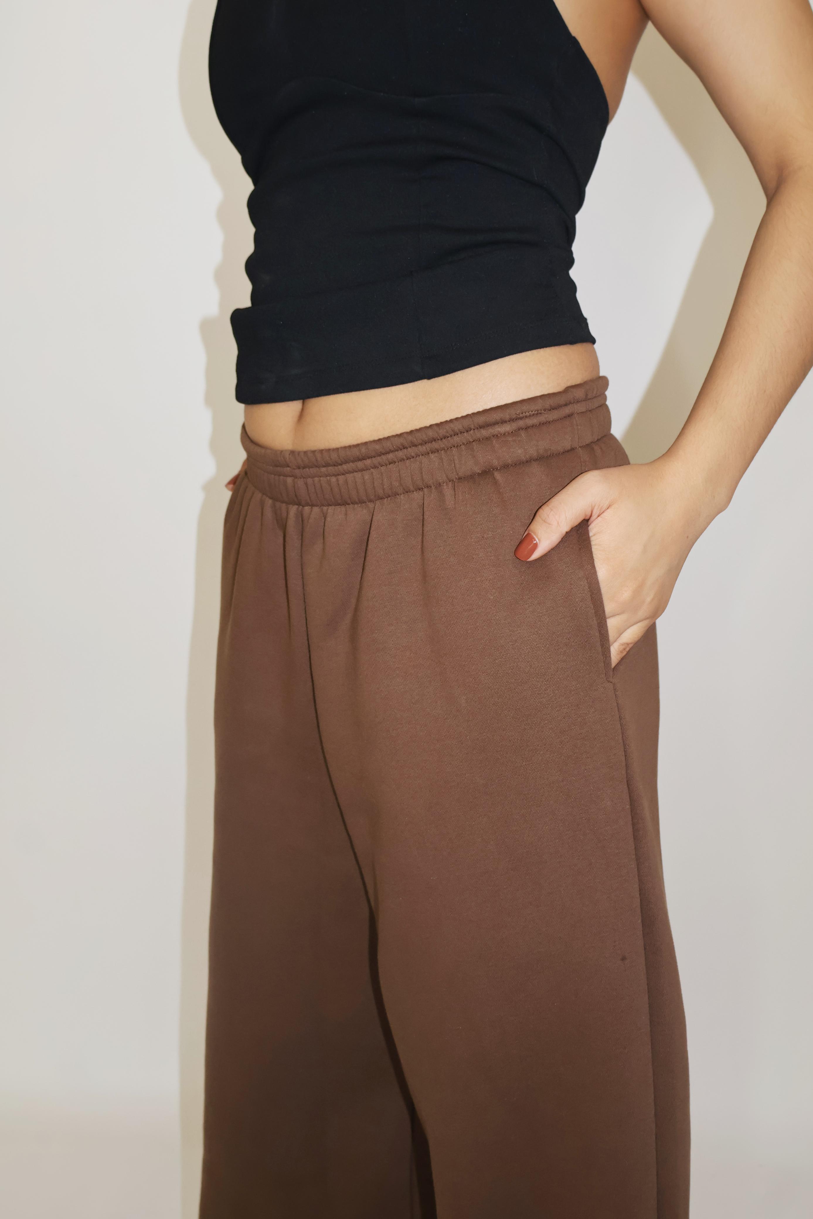 Brown Wide-Legged Fleece Joggers - Everyday Joggers (Coco)