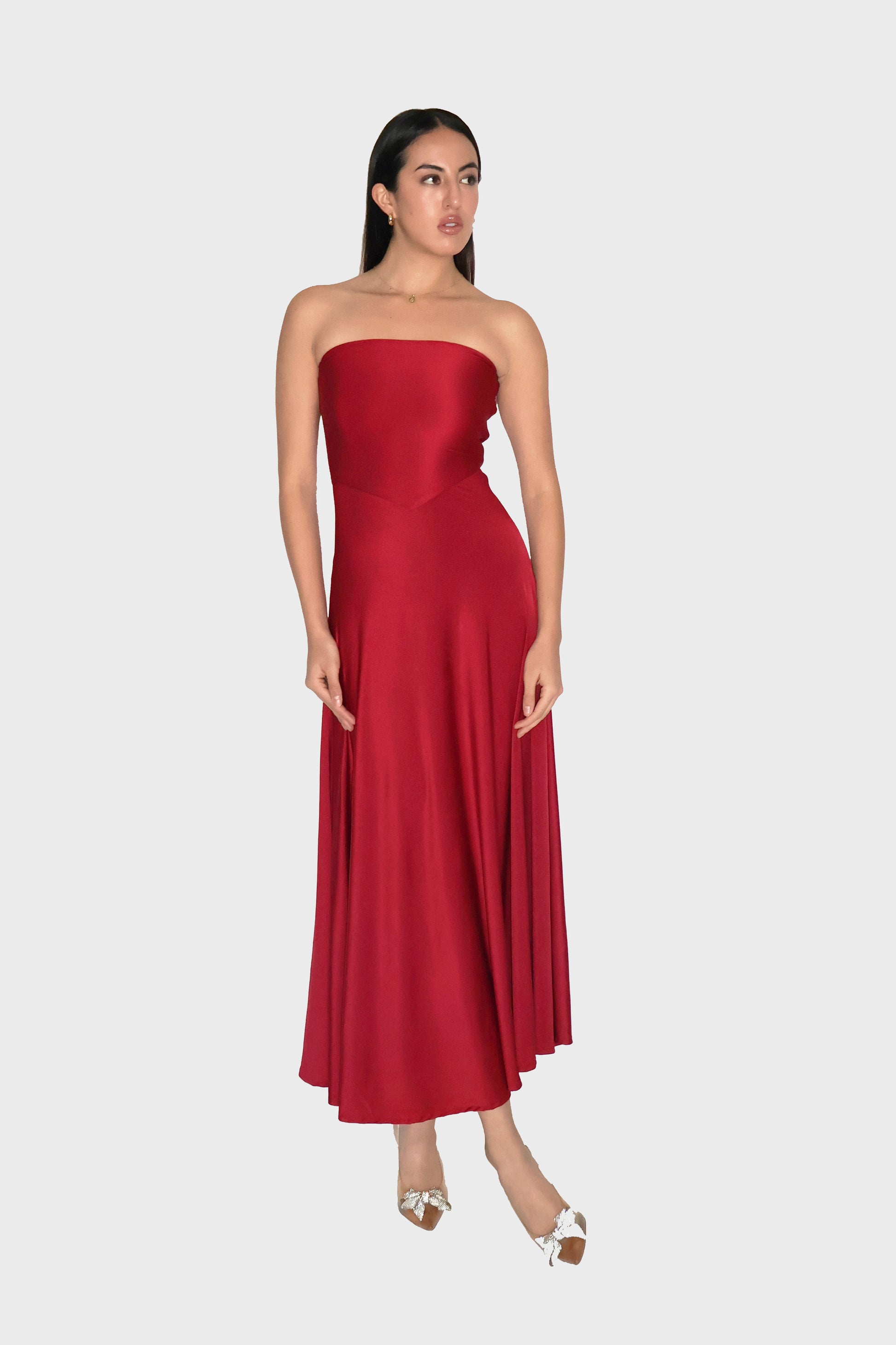 Red Flare Tube Dress - Flow Dress (Cherry) Red Flare Tube Dress - Flow Dress (Cherry)