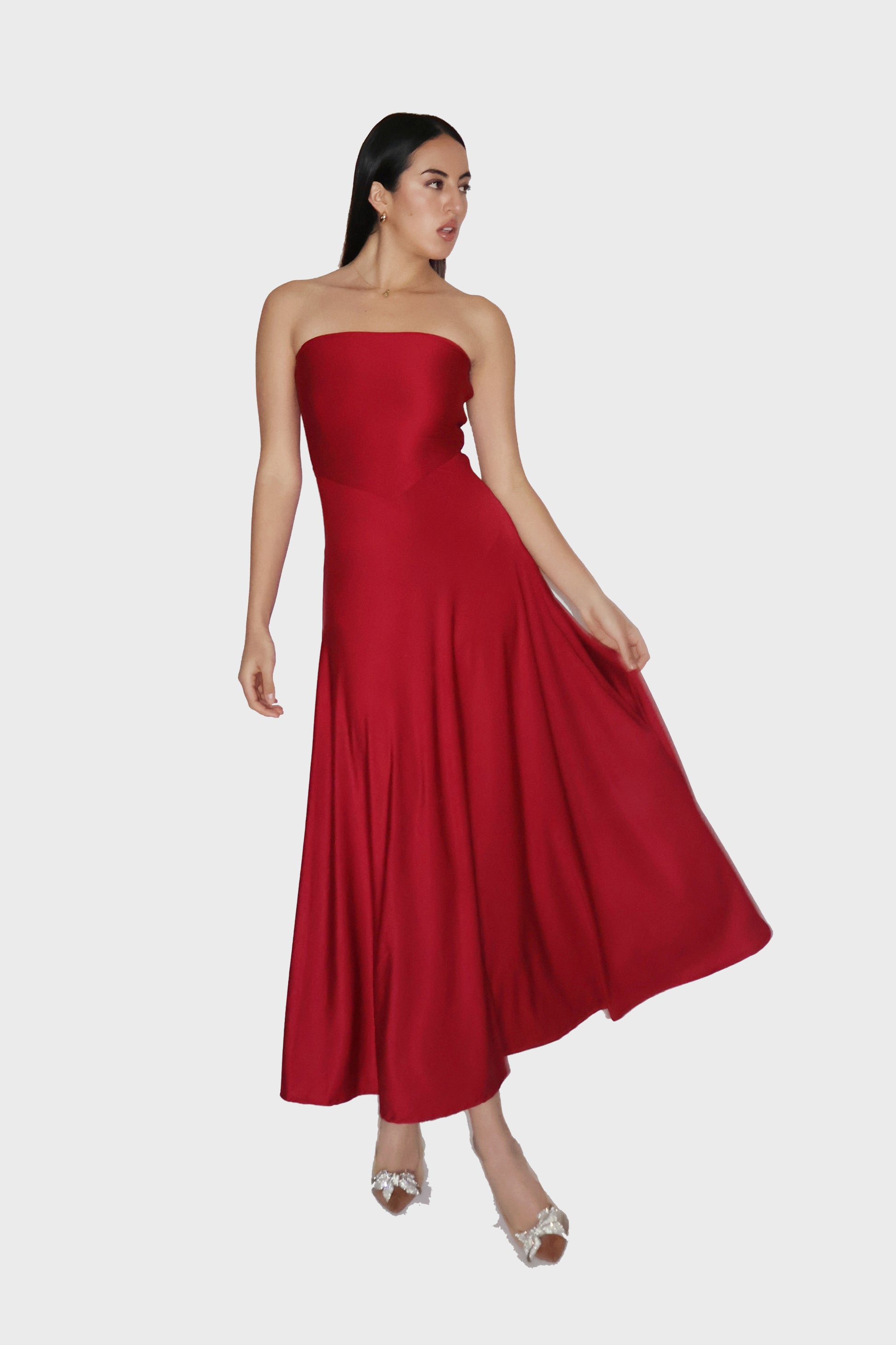 Red Flare Tube Dress - Flow Dress (Cherry) Red Flare Tube Dress - Flow Dress (Cherry)