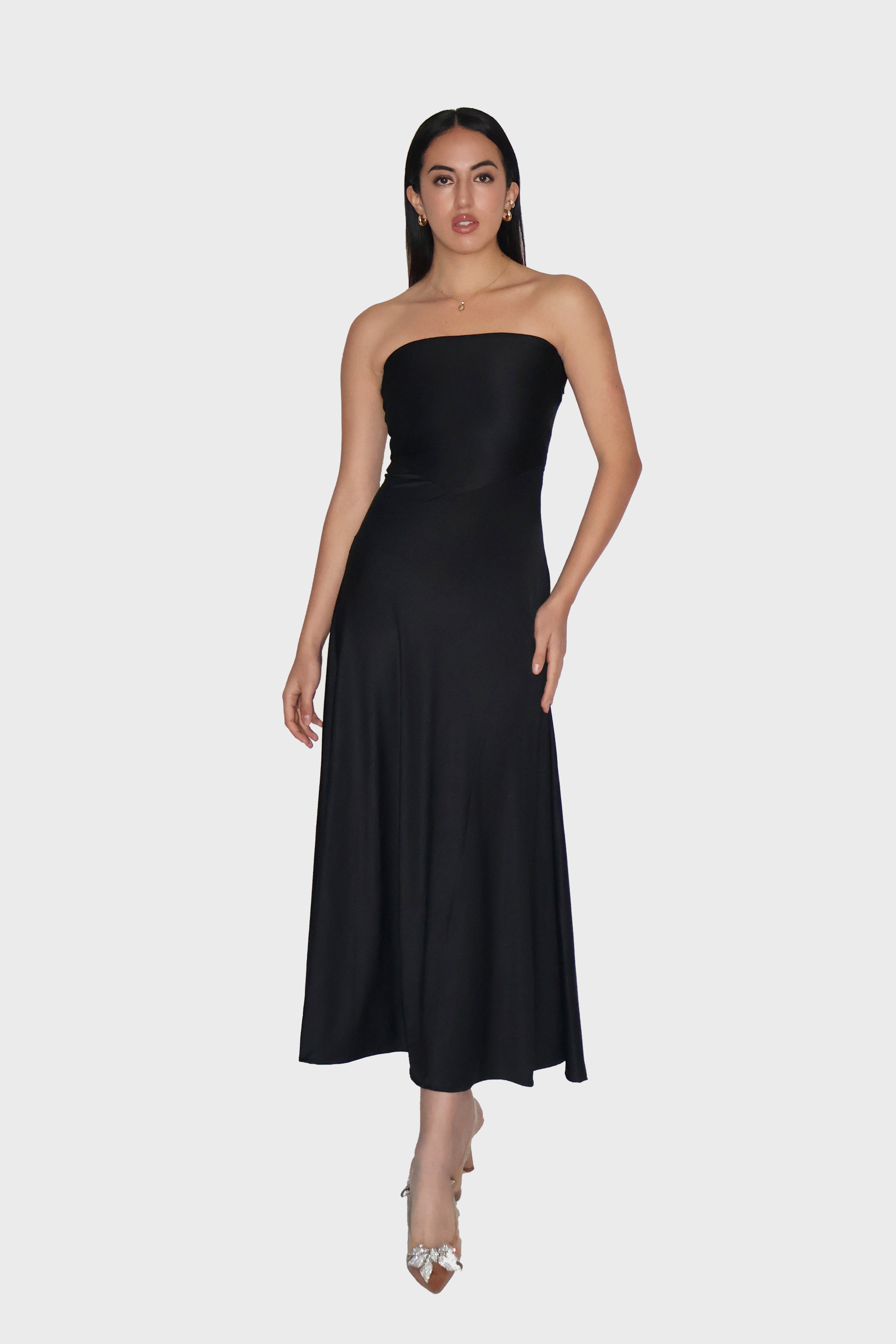 tube flare dress Black Tube Flare Mini Dress