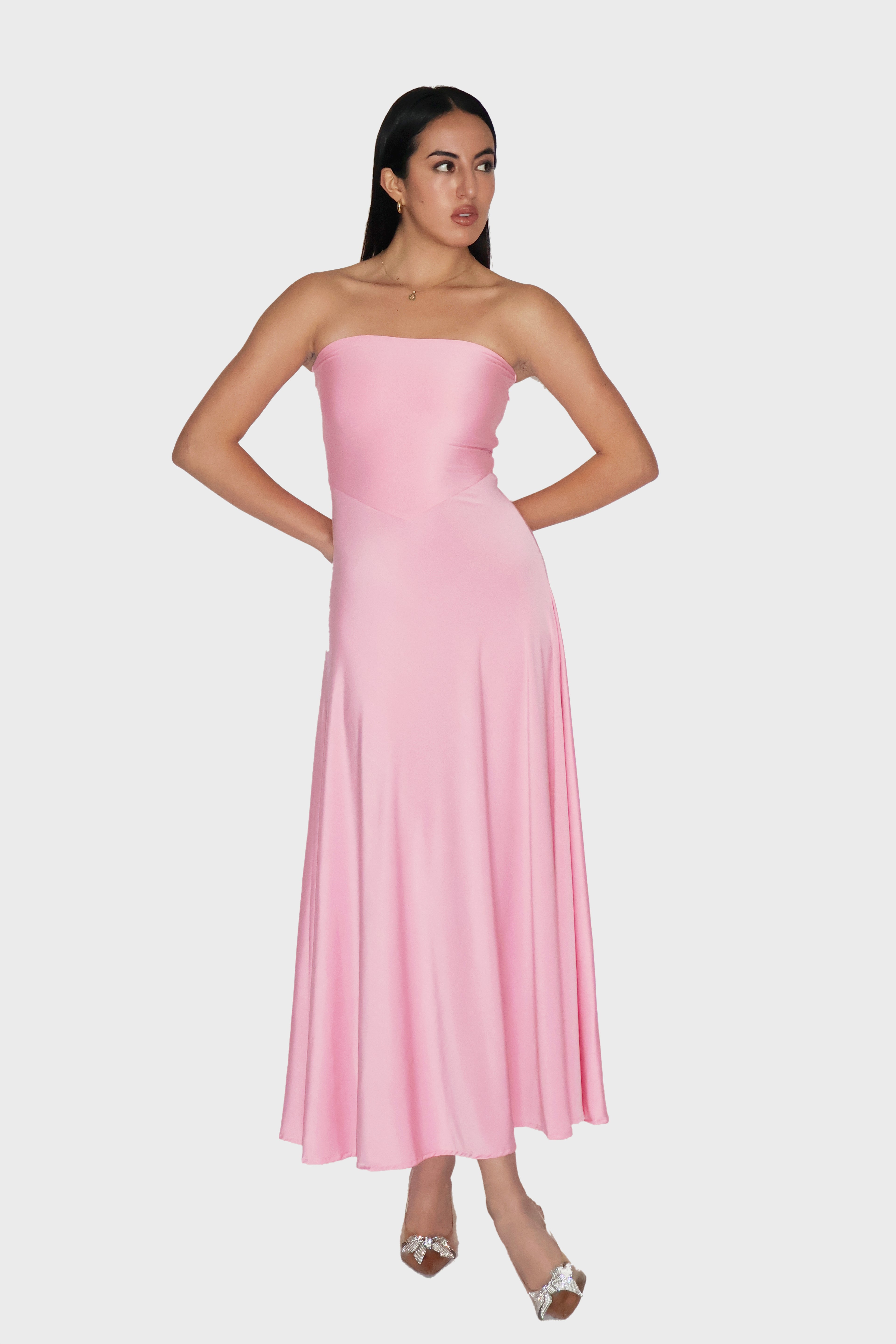 Aastha in Pink Flare Tube Dress - Flow Dress (Flamingo)
