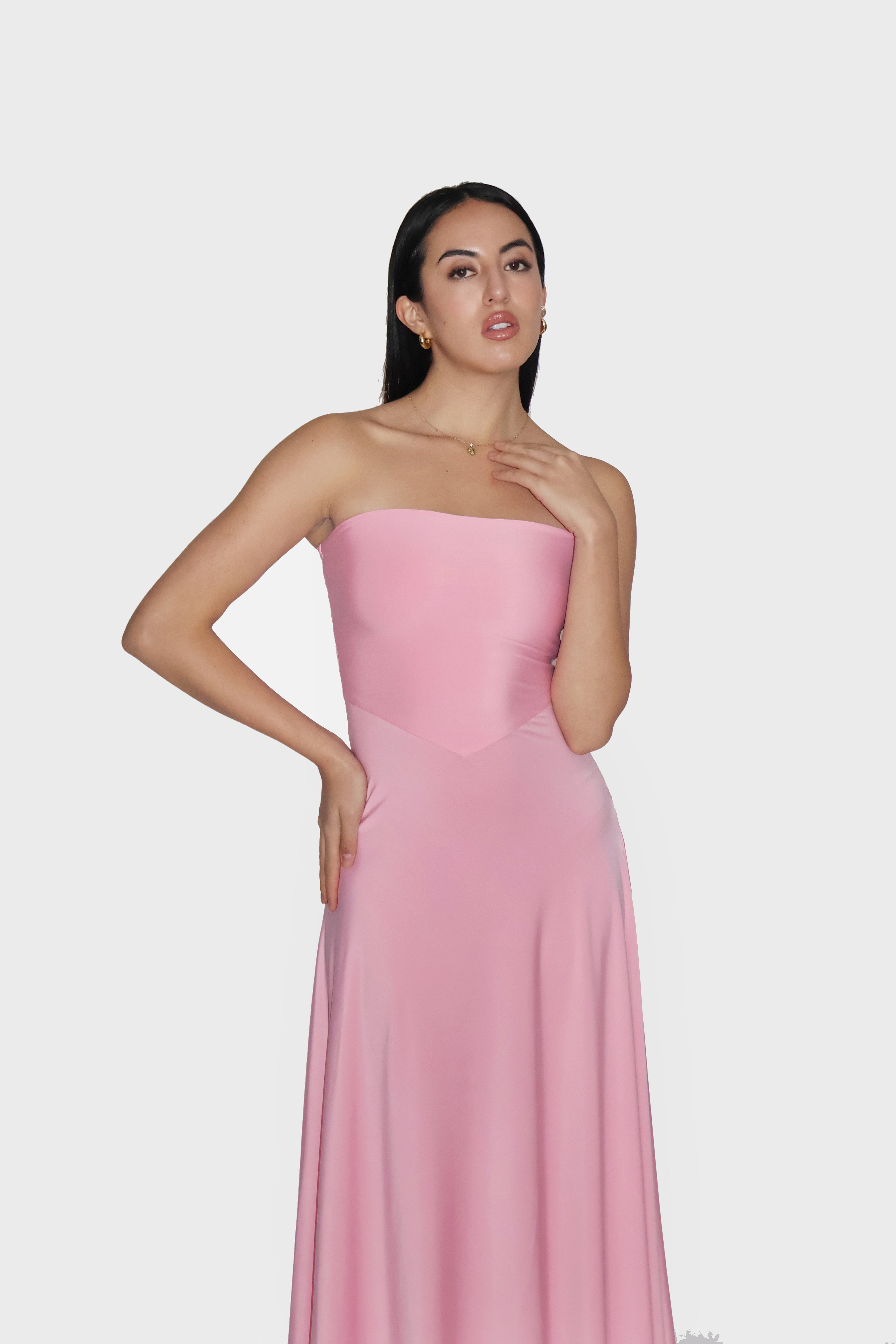 Aastha in Pink Flare Tube Dress - Flow Dress (Flamingo)