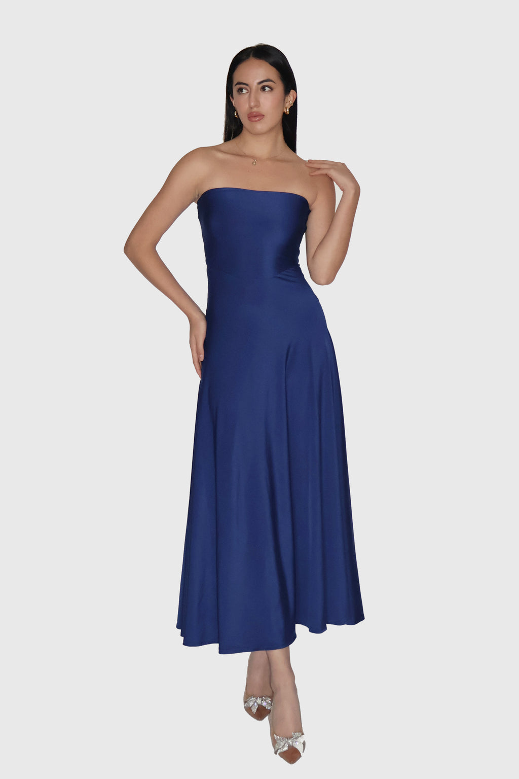 Siddhi in Blue Flare Tube Dress - Flow Dress (Navy)