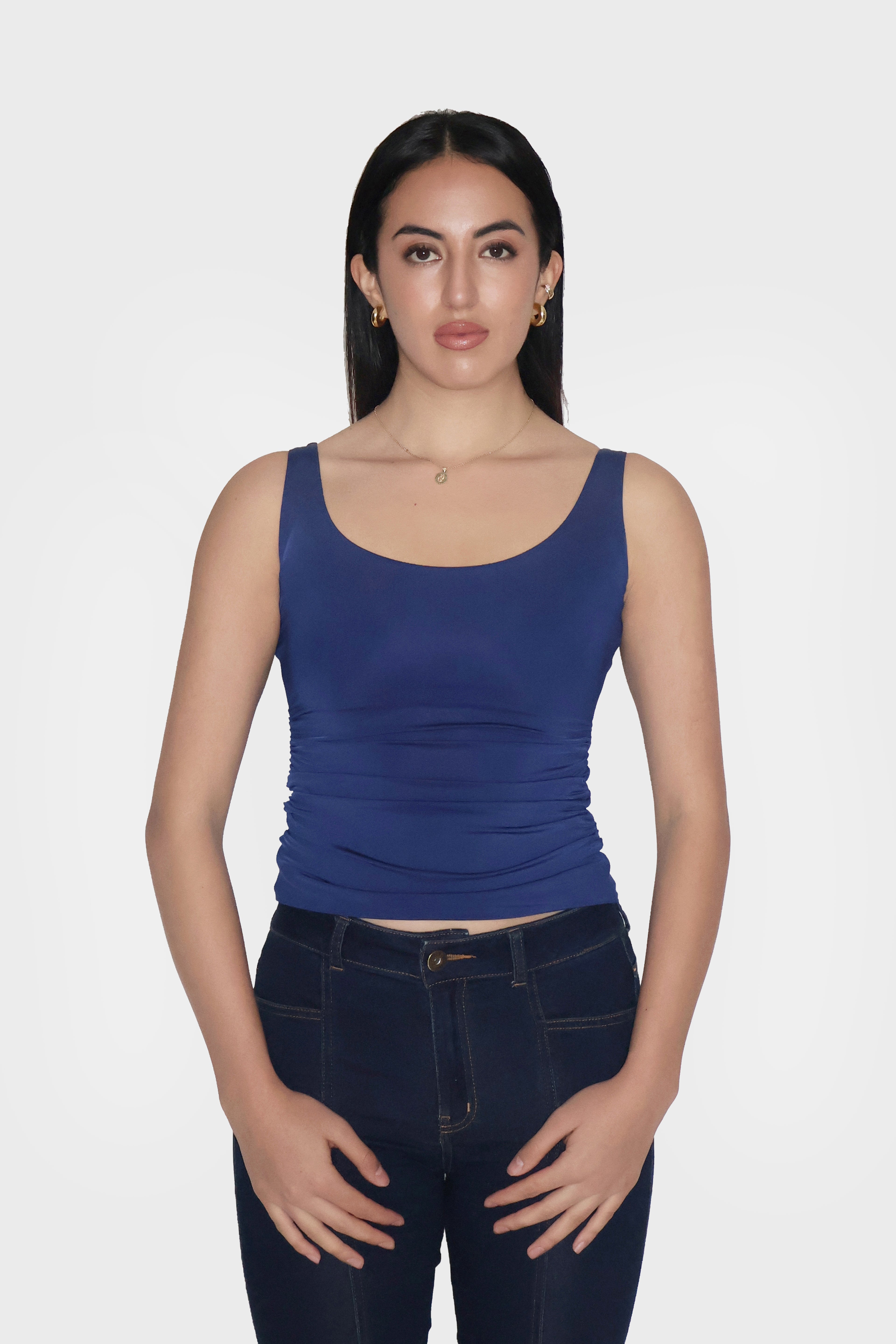 Blue Ruched Tank Top - Quill Top (Navy)